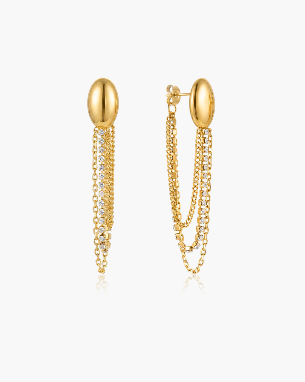 Sparkly Chain Oval Dome Stud Waterproof Gold Earrings