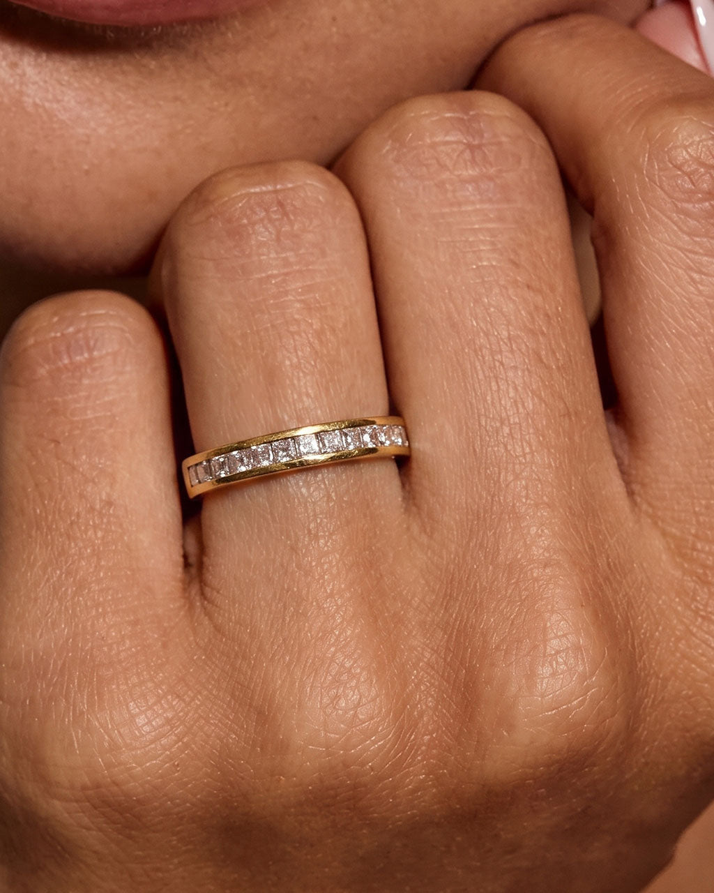 Sparkly Channel Set Eternity Band Waterproof Gold Ring