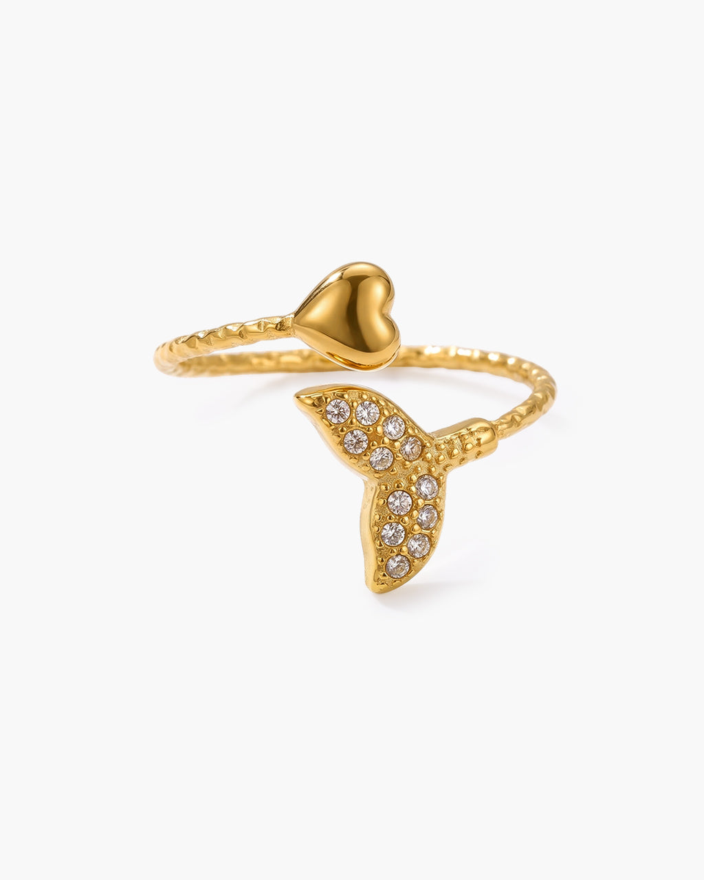 Sparkly Charm Ocean Heart Open Waterproof Gold Ring