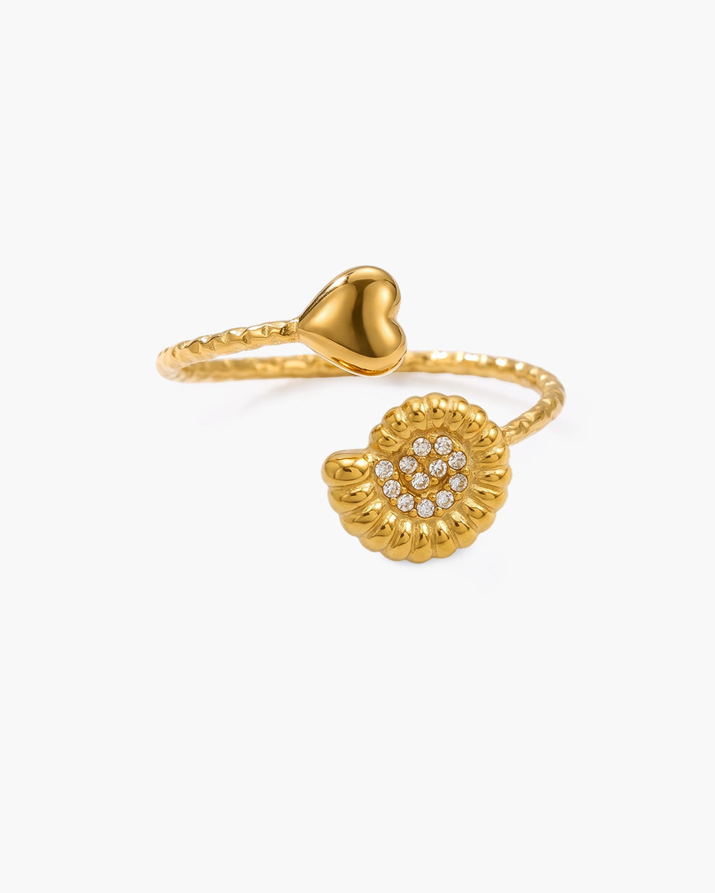 Sparkly Charm Ocean Heart Open Waterproof Gold Ring