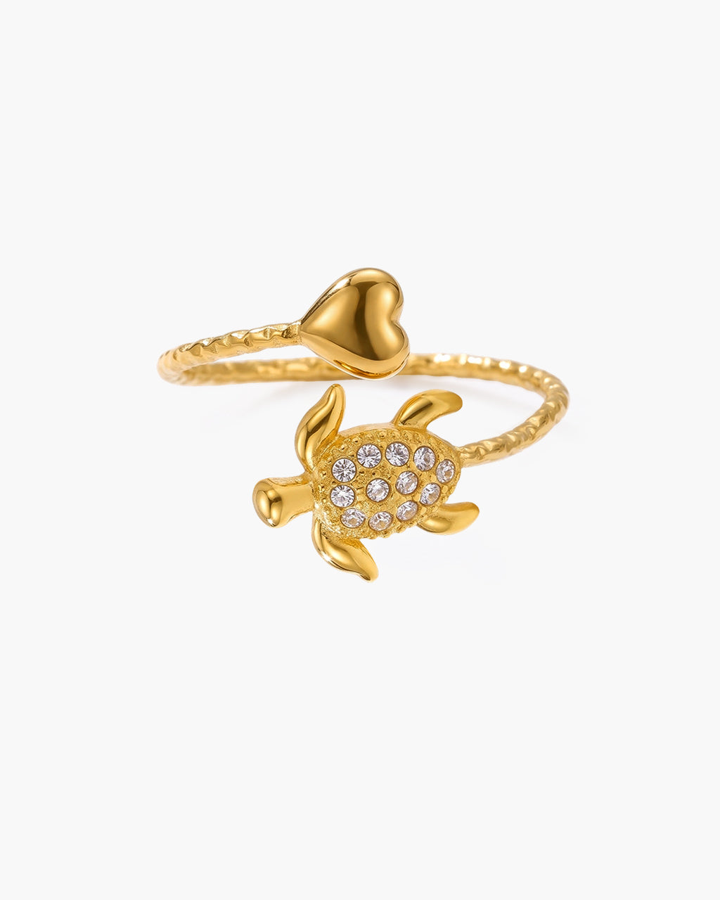 Sparkly Charm Ocean Heart Open Waterproof Gold Ring