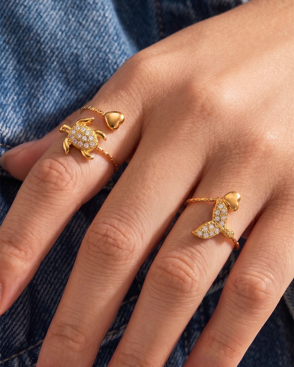 Sparkly Charm Ocean Heart Open Waterproof Gold Ring
