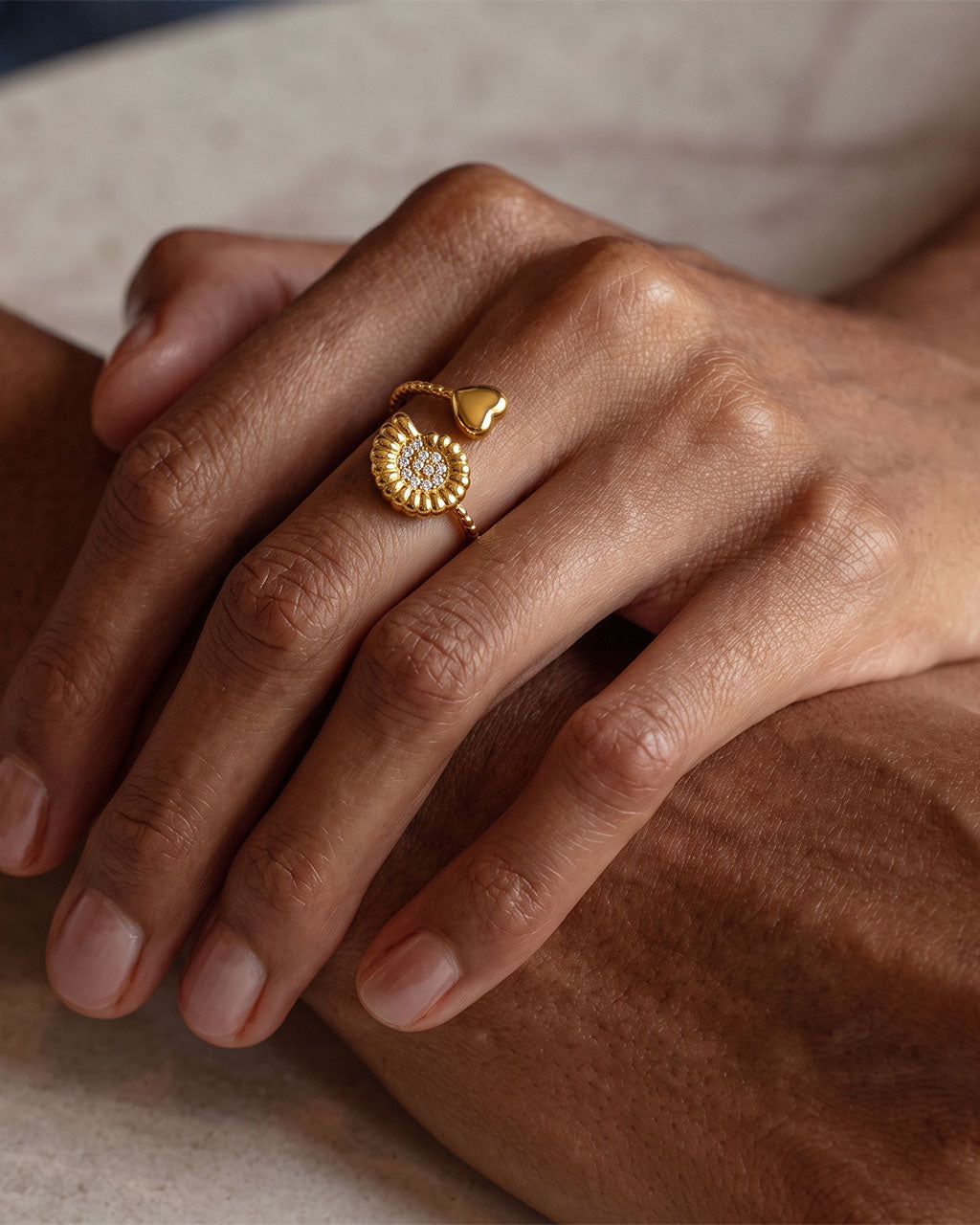 Sparkly Charm Ocean Heart Open Waterproof Gold Ring
