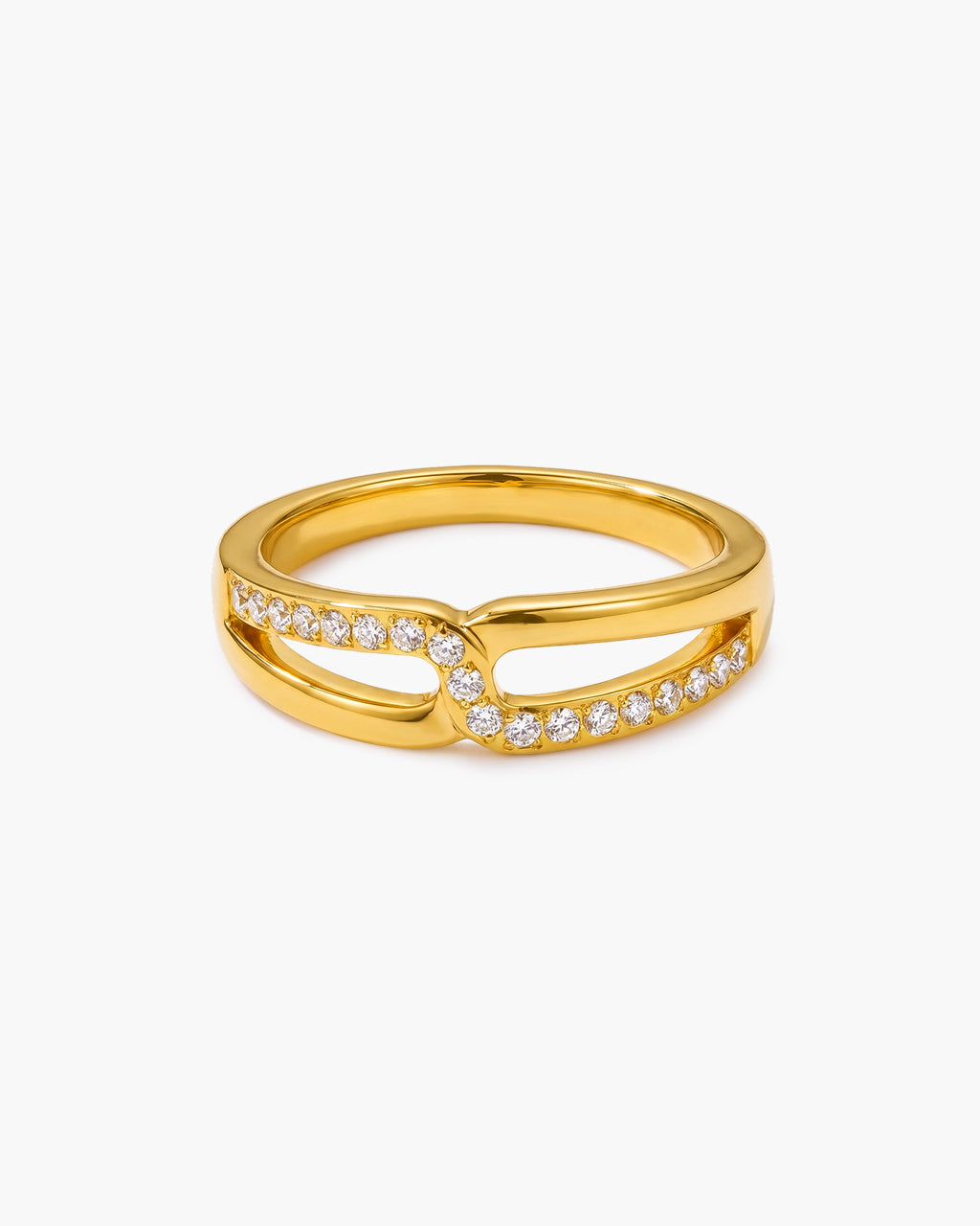 Sparkly Crossover Pavé Band Waterproof Gold Ring