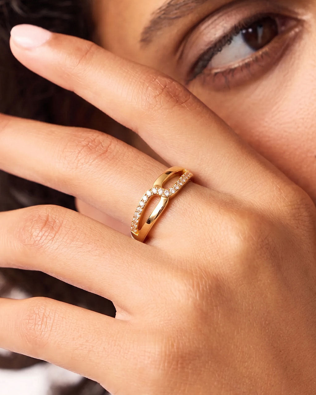 Sparkly Crossover Pavé Band Waterproof Gold Ring