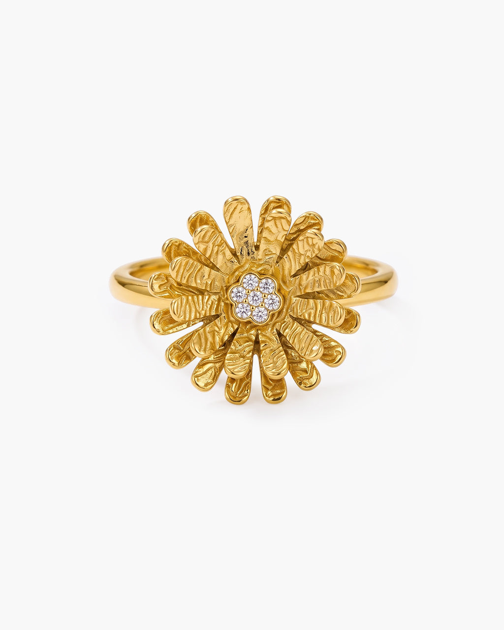Sparkly Daisy Flower Adjustable Waterproof Gold Ring