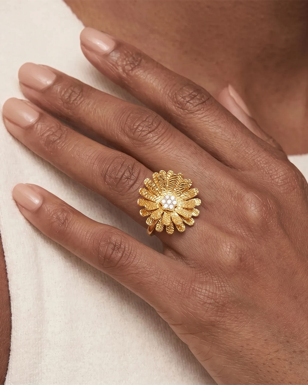 Sparkly Daisy Flower Adjustable Waterproof Gold Ring