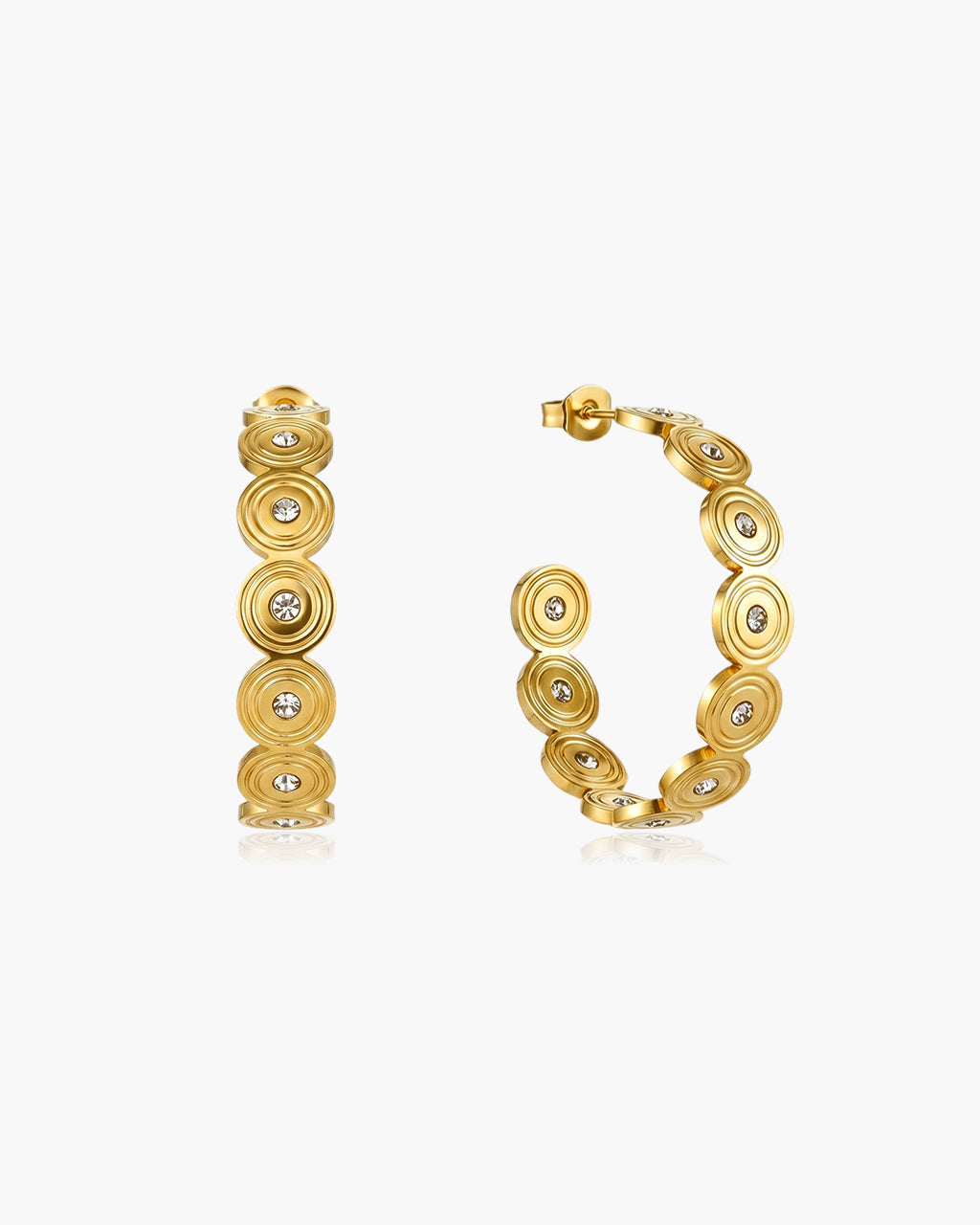 Sparkly Disc Open C Hoop Waterproof Gold Earrings