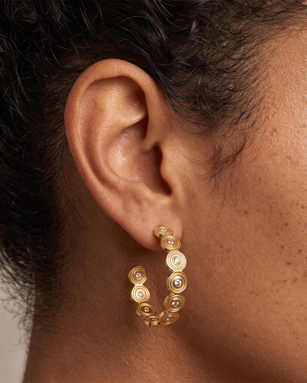 Sparkly Disc Open C Hoop Waterproof Gold Earrings