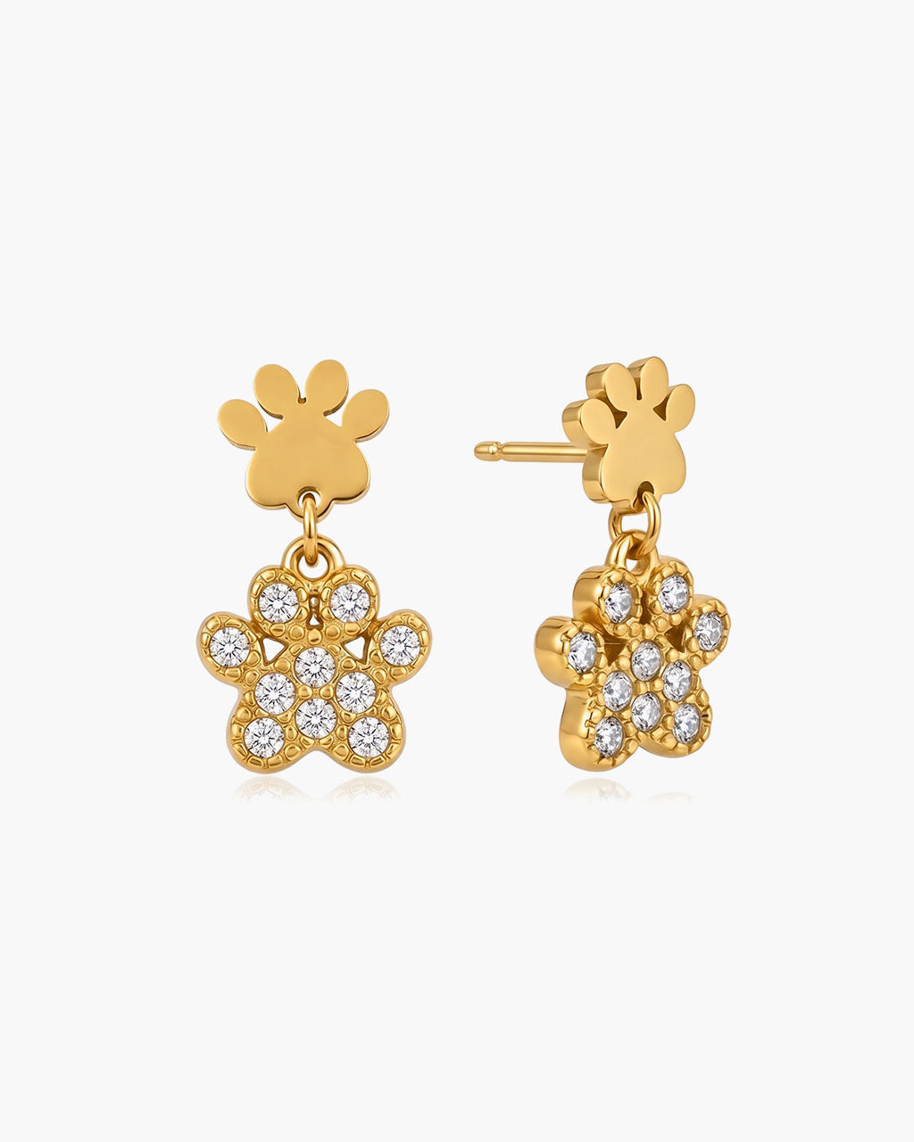 Sparkly Double Paw Drop Waterproof Gold Earrings
