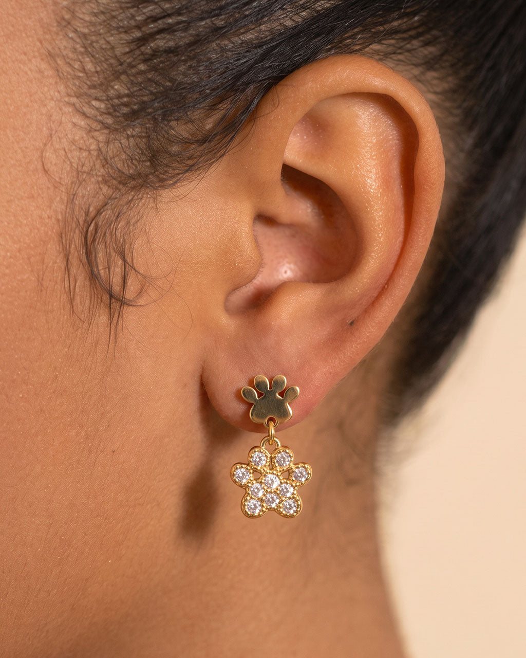 Sparkly Double Paw Drop Waterproof Gold Earrings