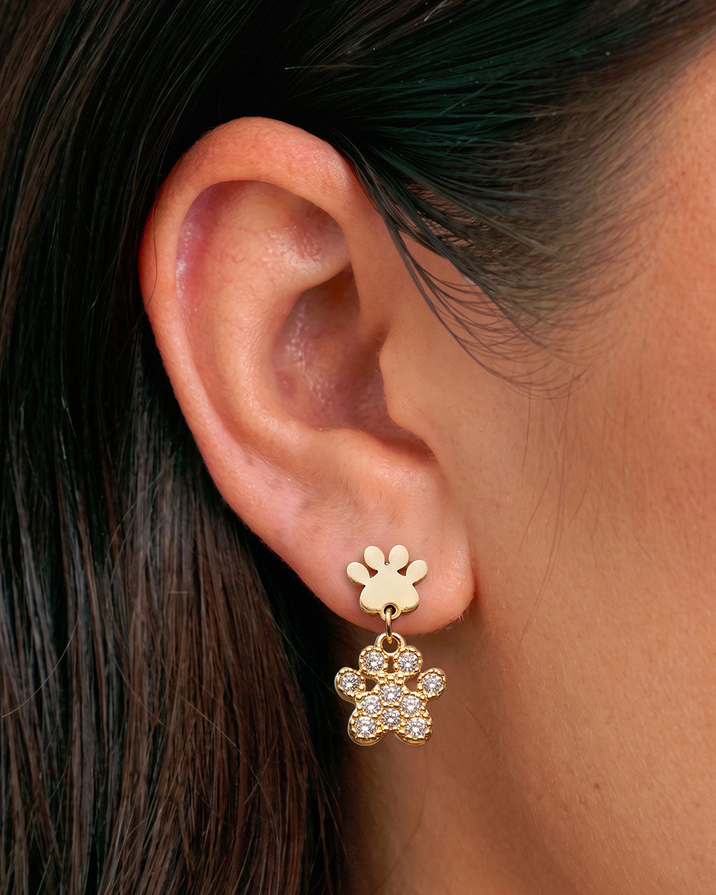 Sparkly Double Paw Drop Waterproof Gold Earrings
