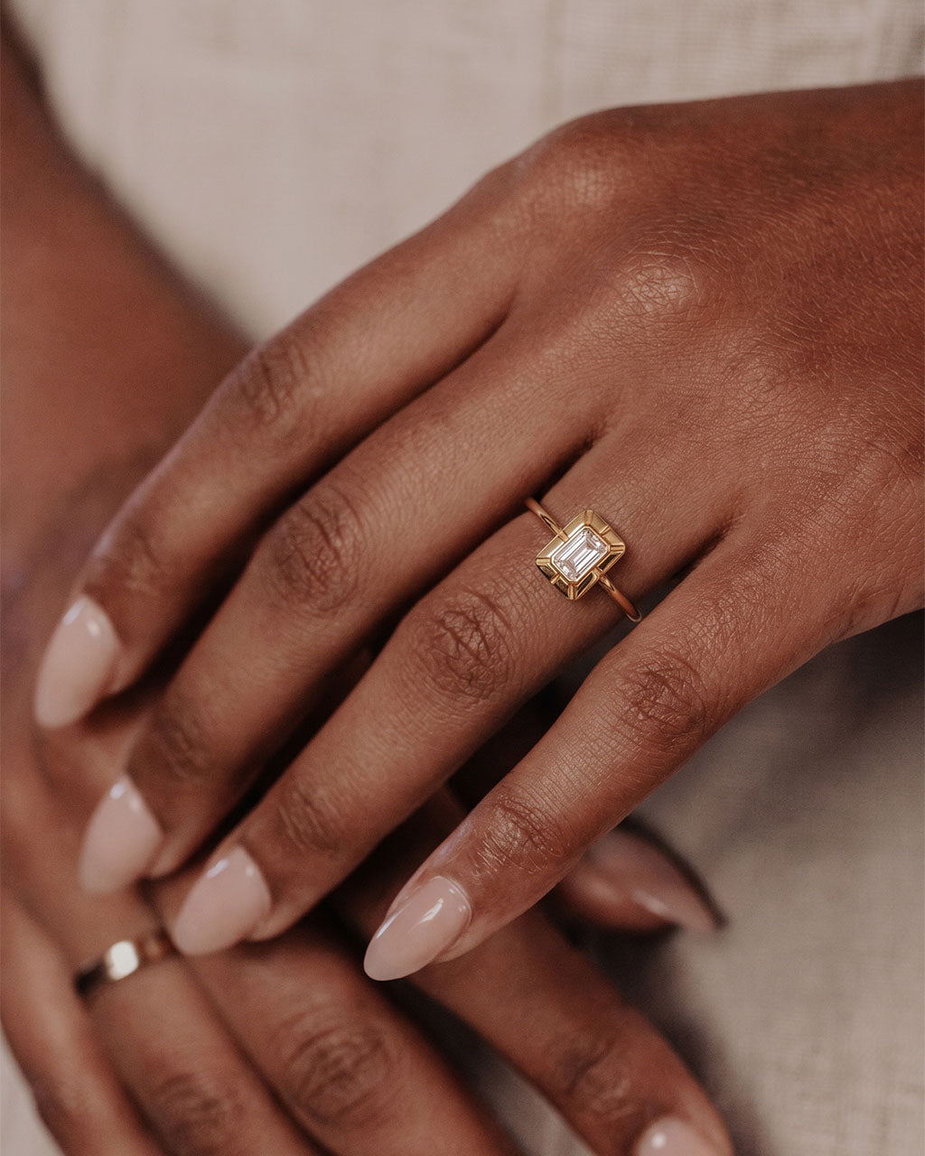 Sparkly Emerald Cut Solitaire Waterproof Gold Ring