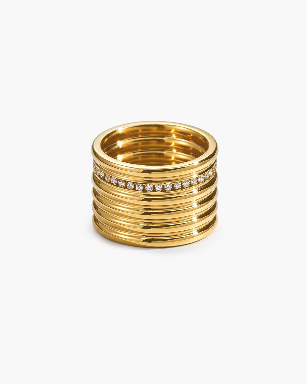 Sparkly Eternity Wide Row Band Waterproof Gold Ring