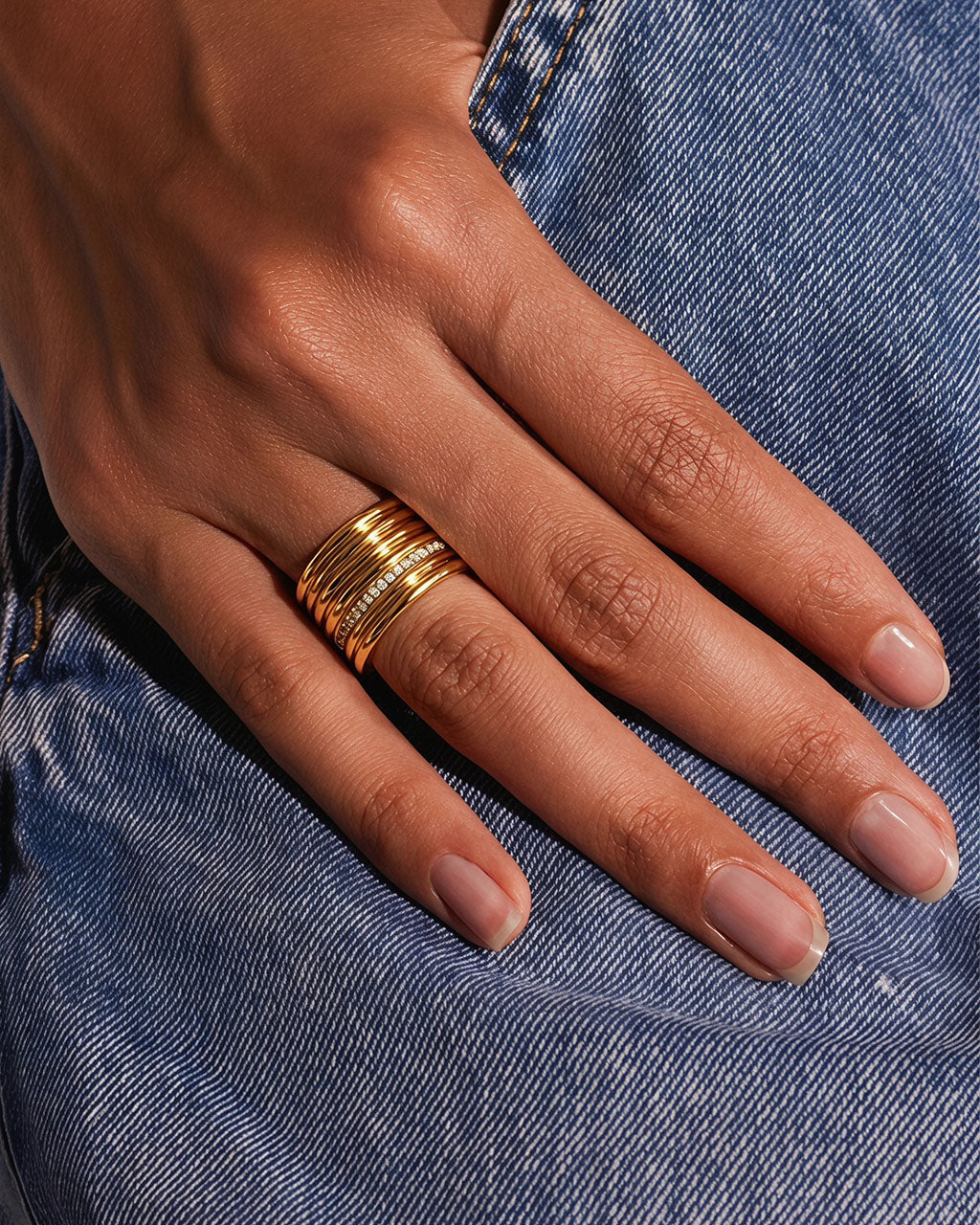 Sparkly Eternity Wide Row Band Waterproof Gold Ring