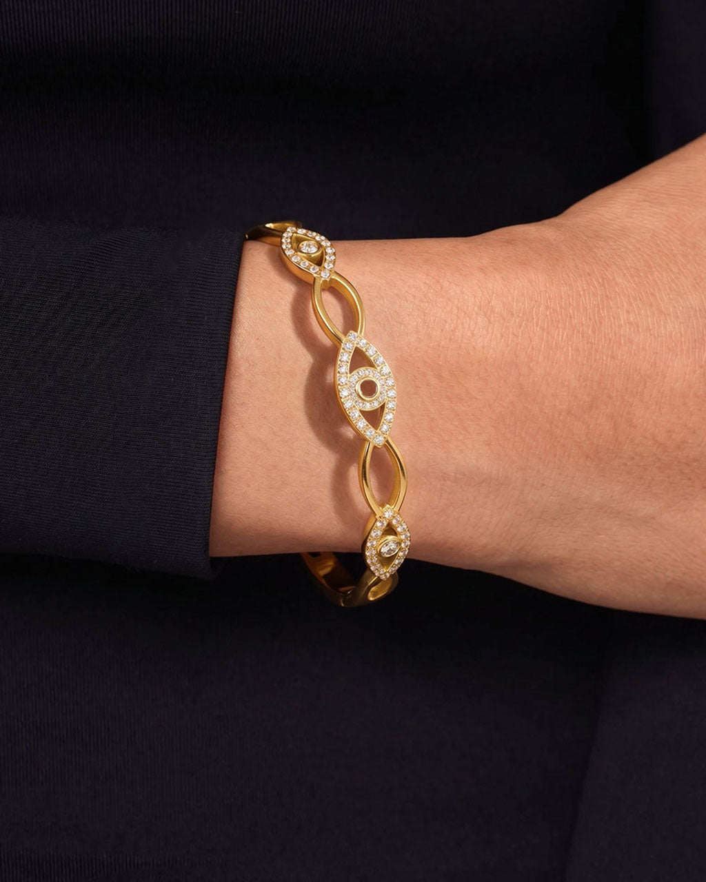 Sparkly Evil Eye Link Waterproof Gold Bangle