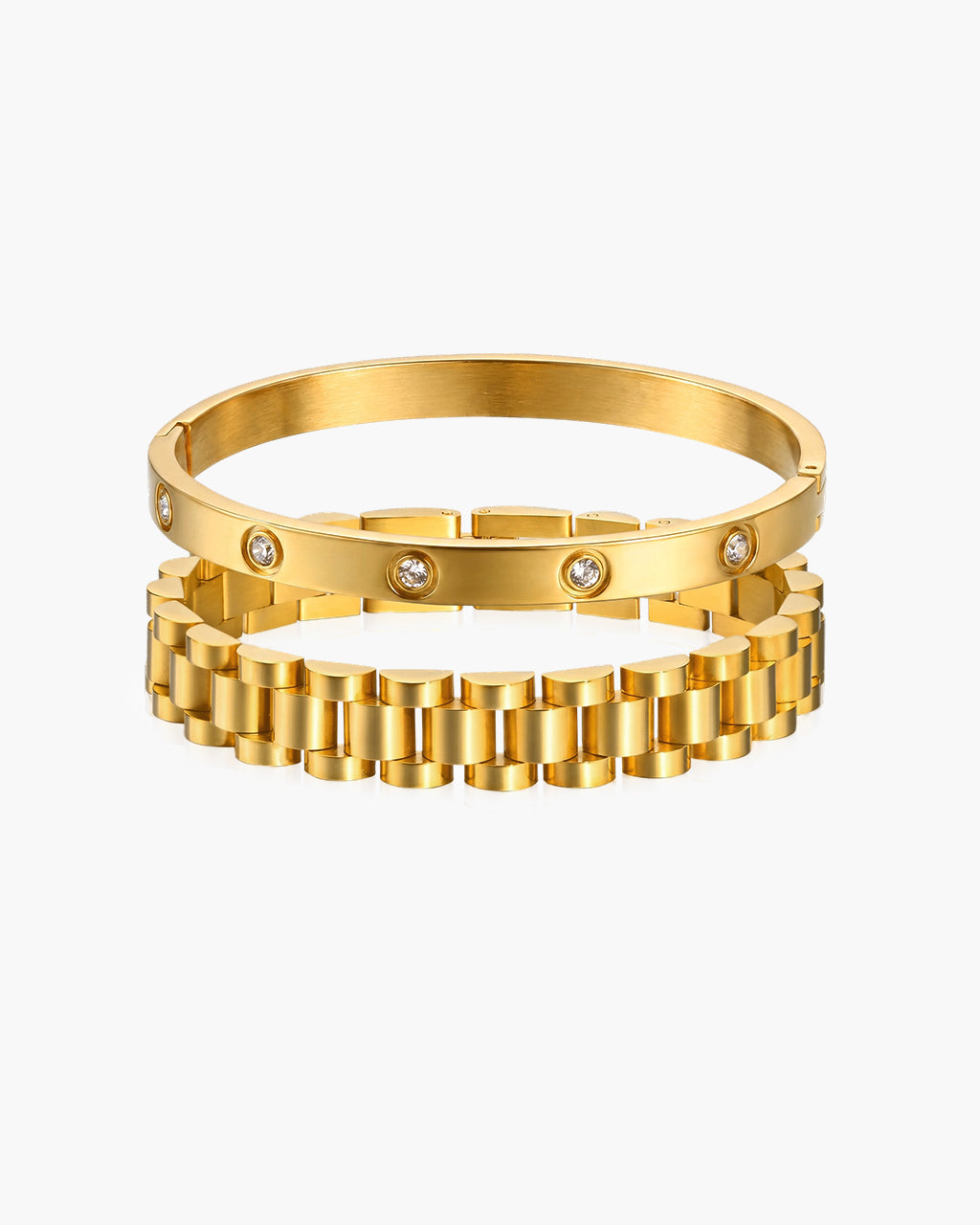 Sparkly Gold Watch Link Duo Waterproof Bangle Bundle