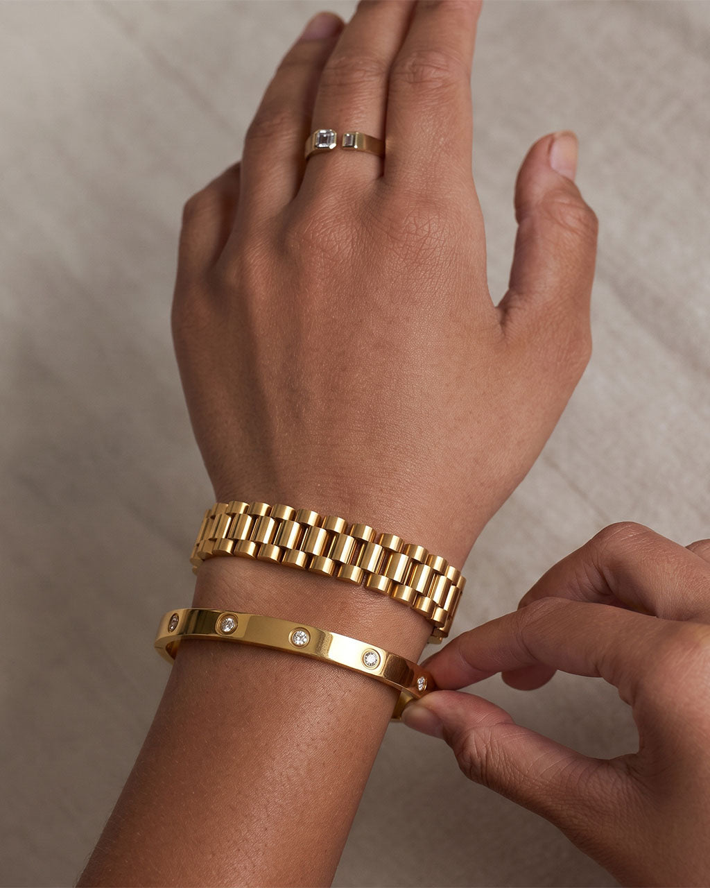 Sparkly Gold Watch Link Duo Waterproof Bangle Bundle