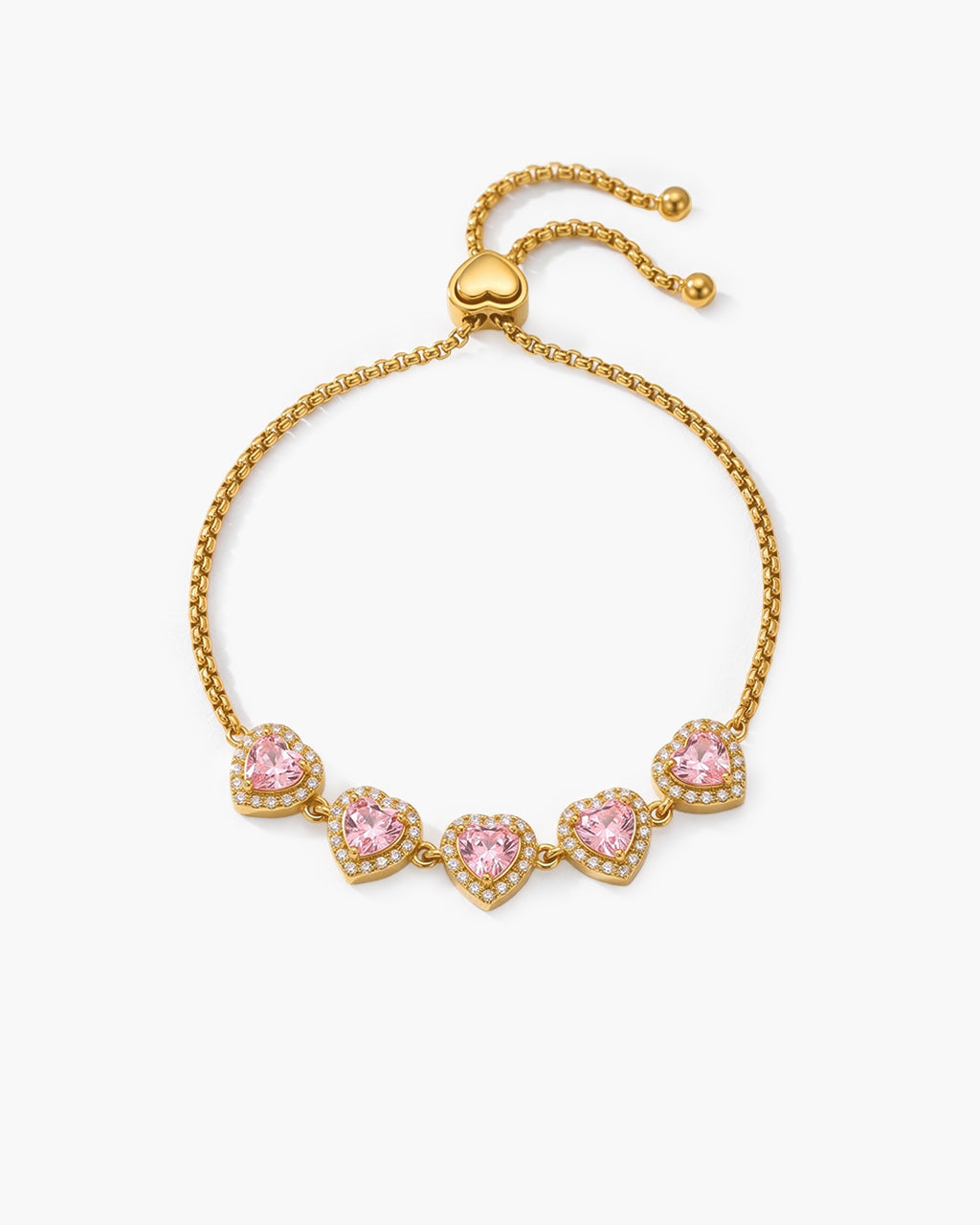 Sparkly Heart Five Stone Slider Waterproof Gold Bracelet