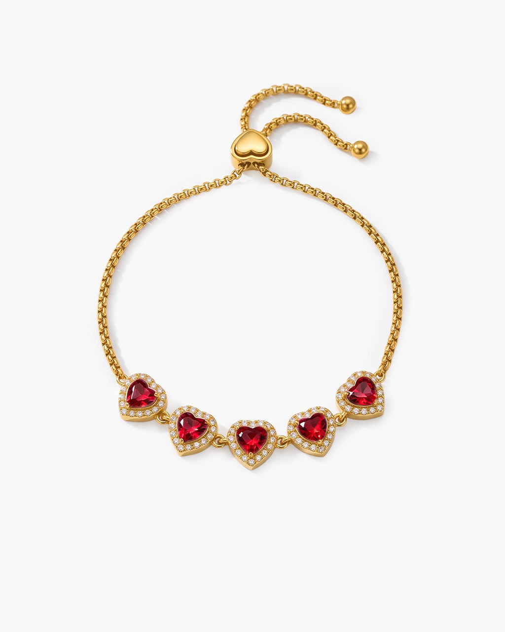 Sparkly Heart Five Stone Slider Waterproof Gold Bracelet