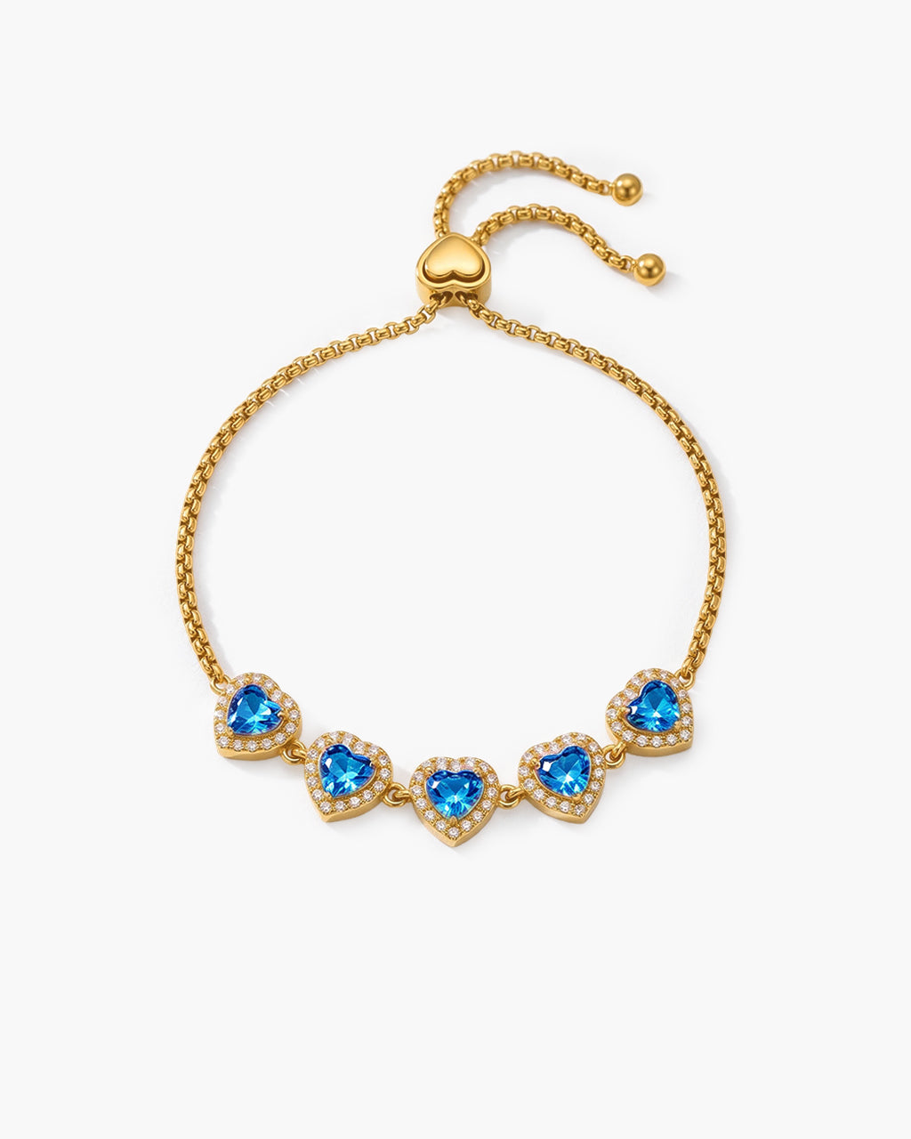 Sparkly Heart Five Stone Slider Waterproof Gold Bracelet