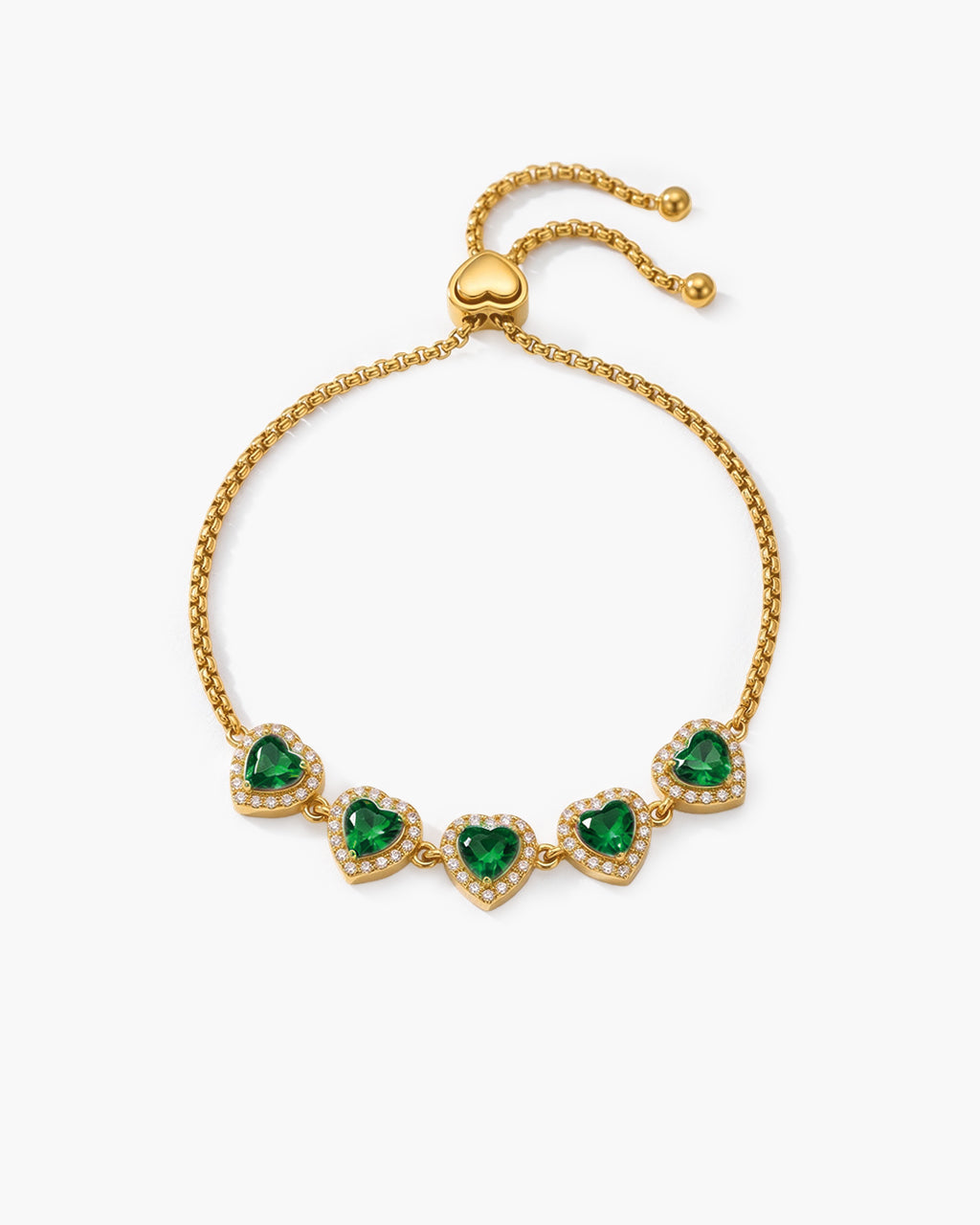 Sparkly Heart Five Stone Slider Waterproof Gold Bracelet