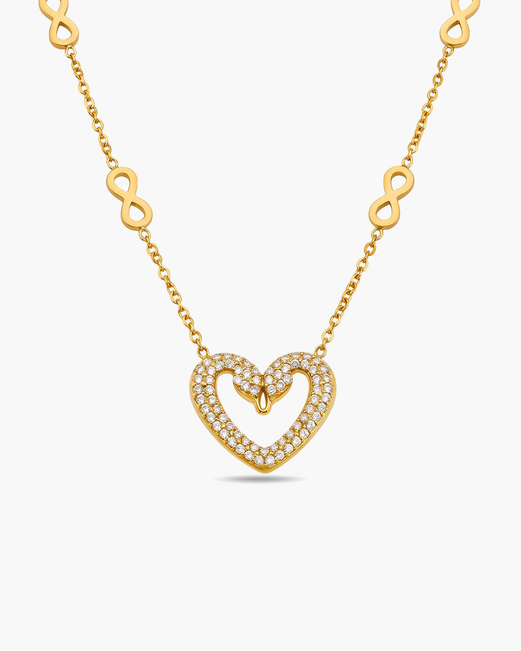 Sparkly Heart Infinity Charm Waterproof Gold Necklace
