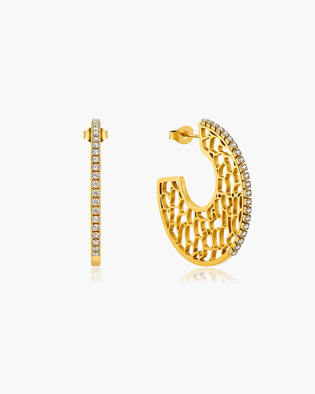 Sparkly Lattice Wide Hoop Waterproof Gold Earrings