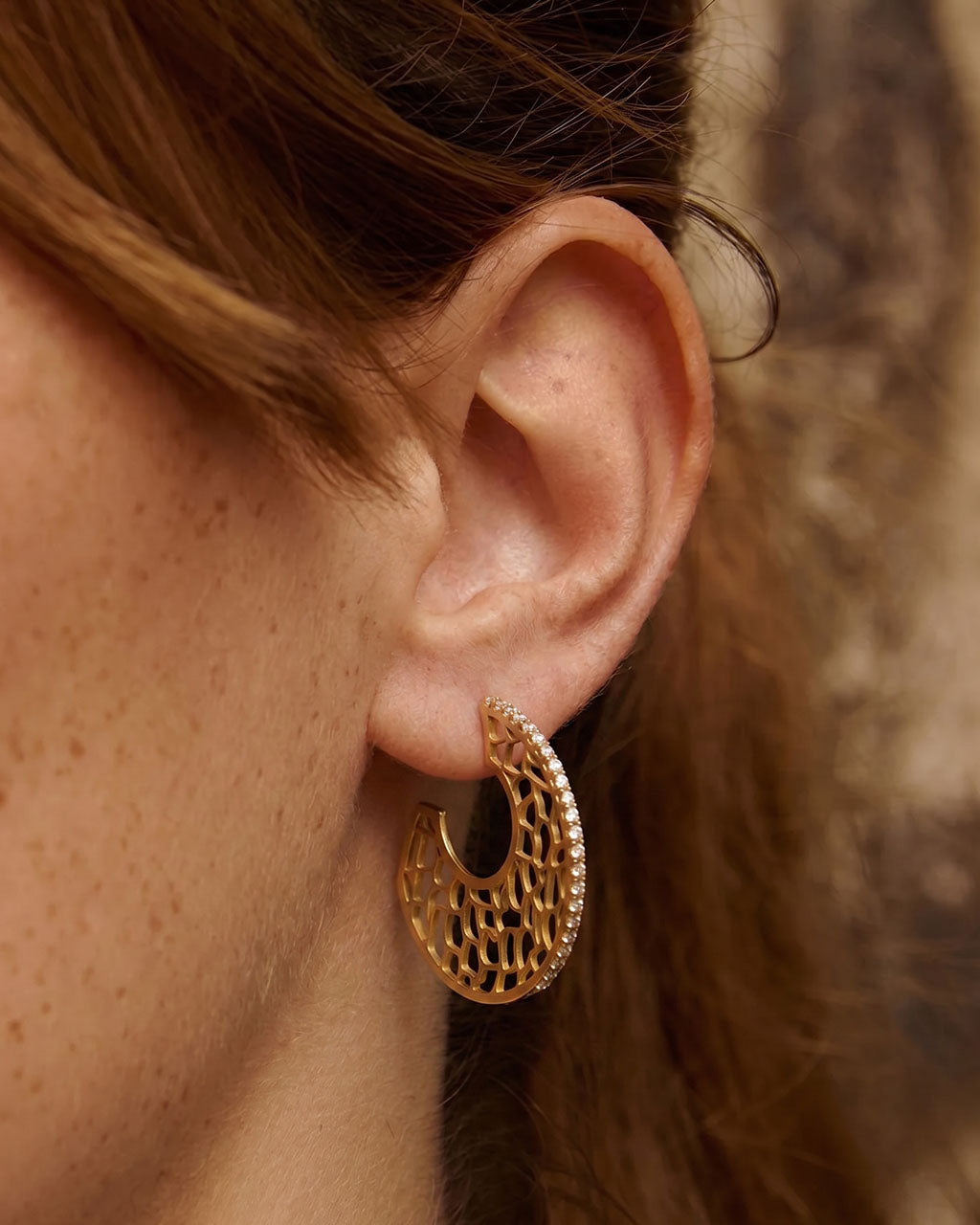 Sparkly Lattice Wide Hoop Waterproof Gold Earrings