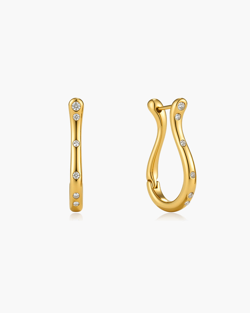Sparkly Lucky Horseshoe Hoop Waterproof Gold Earrings