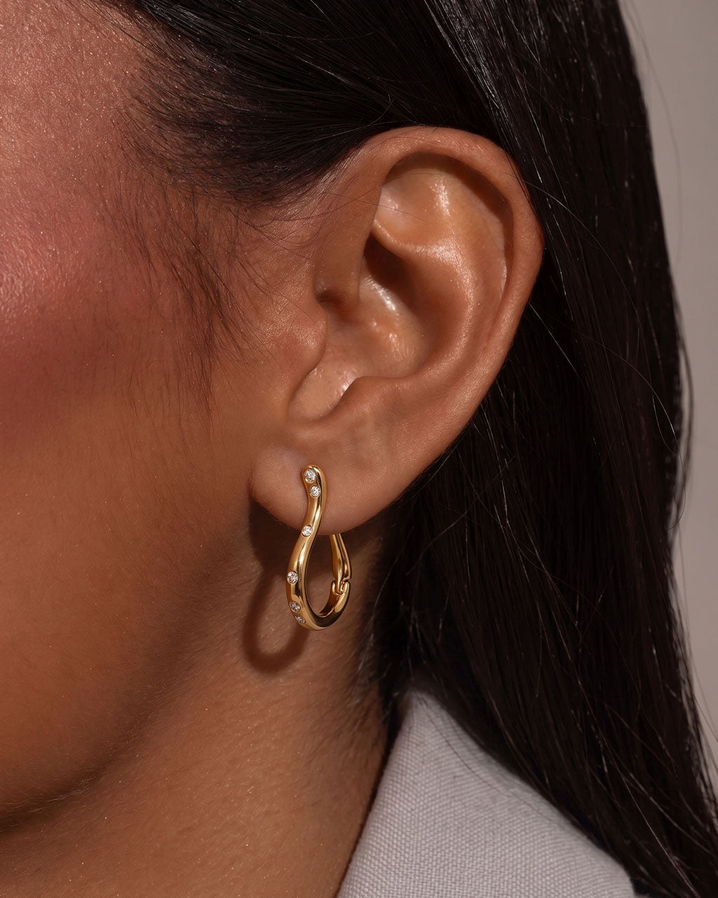 Sparkly Lucky Horseshoe Hoop Waterproof Gold Earrings