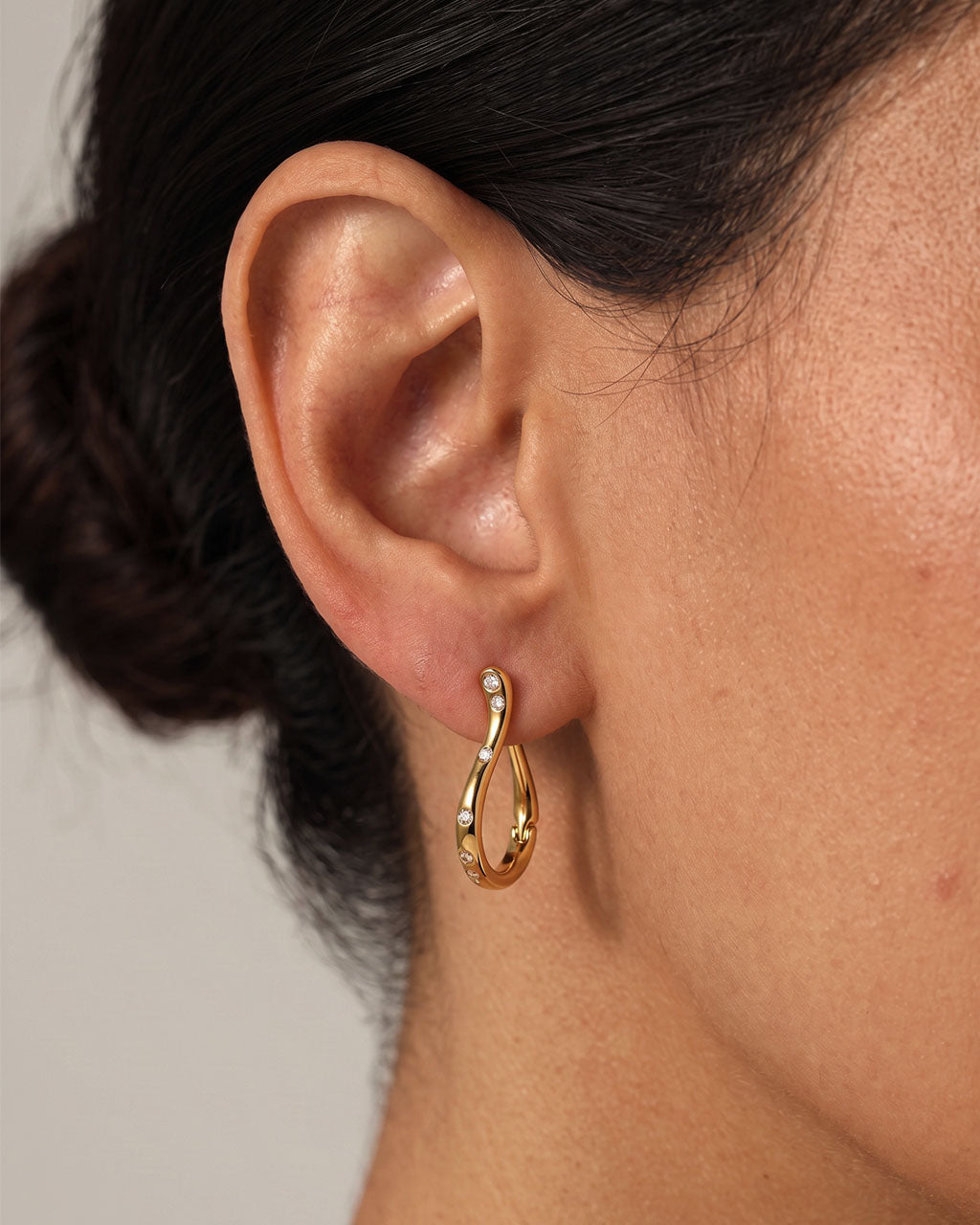 Sparkly Lucky Horseshoe Hoop Waterproof Gold Earrings
