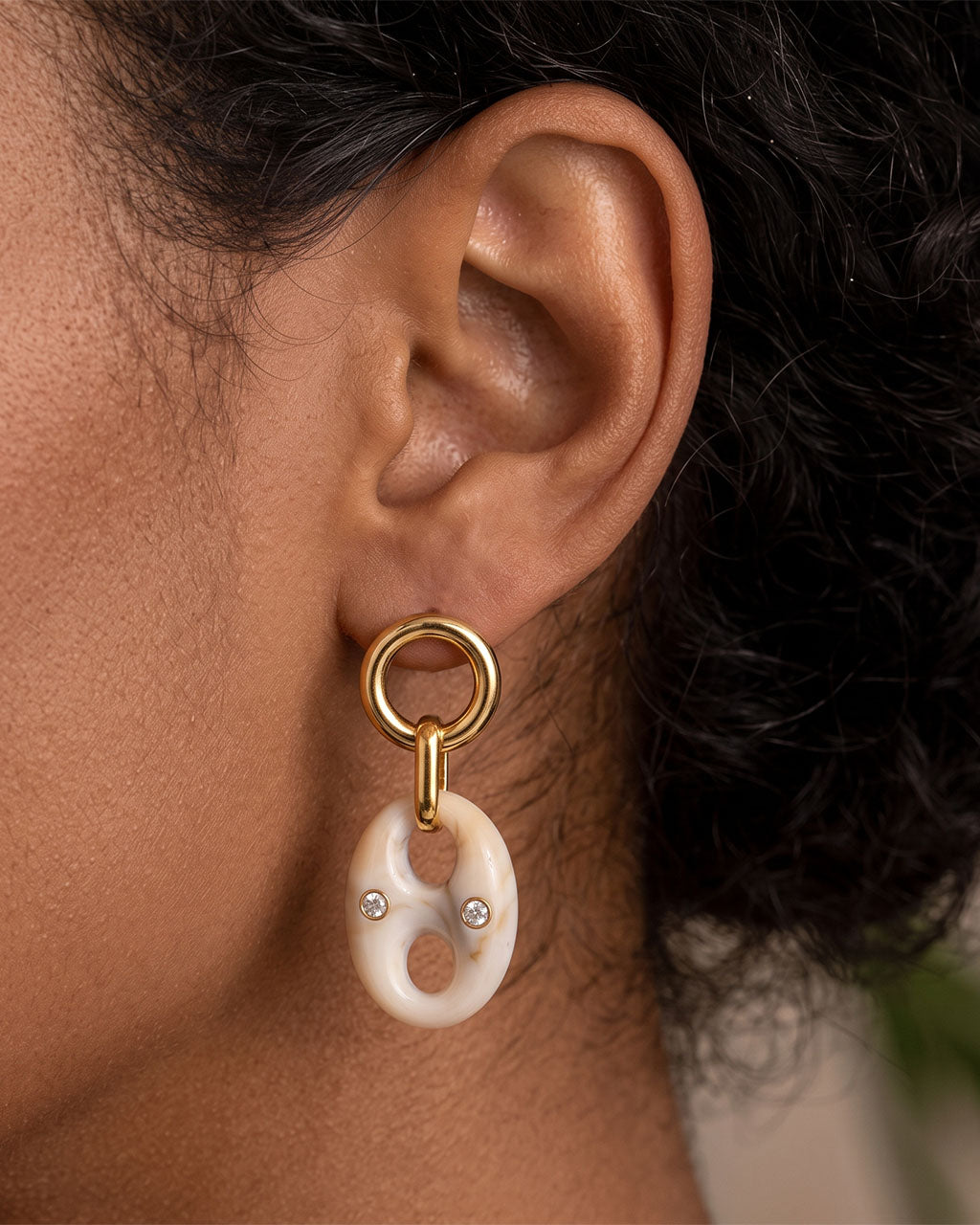 Sparkly Mariner Link Drop Waterproof Gold Earrings