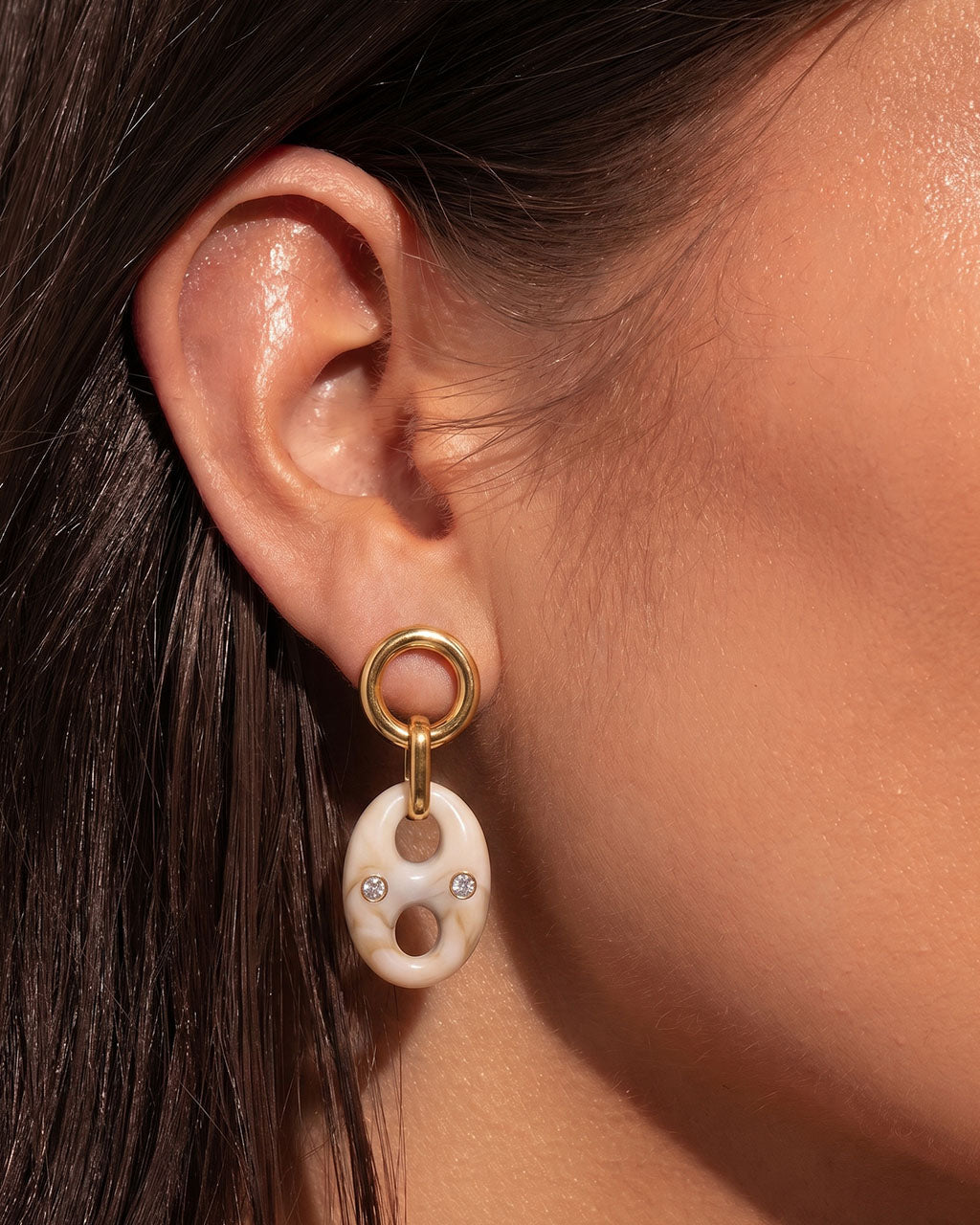 Sparkly Mariner Link Drop Waterproof Gold Earrings