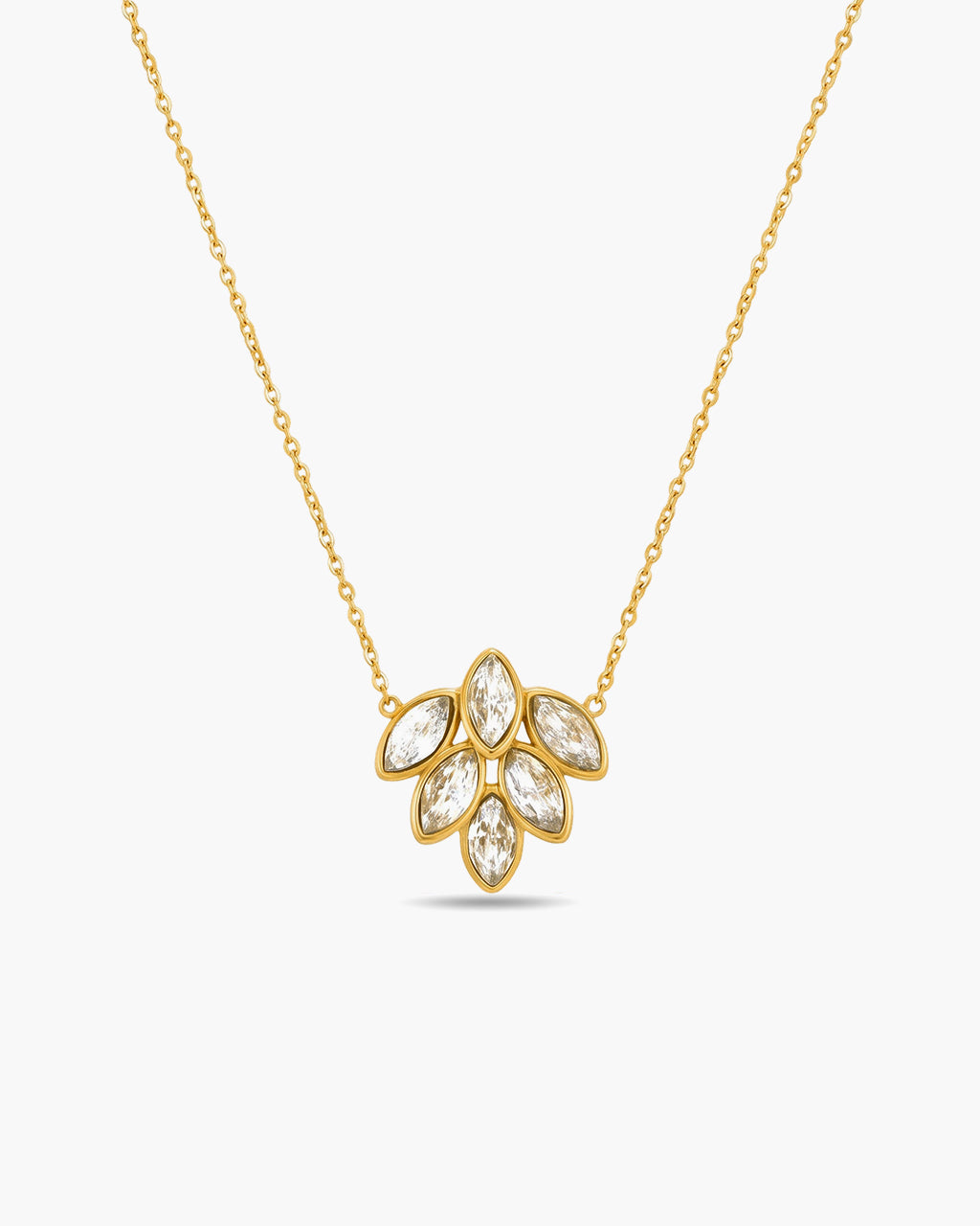 Sparkly Marquise Leaf Cluster Waterproof Gold Necklace