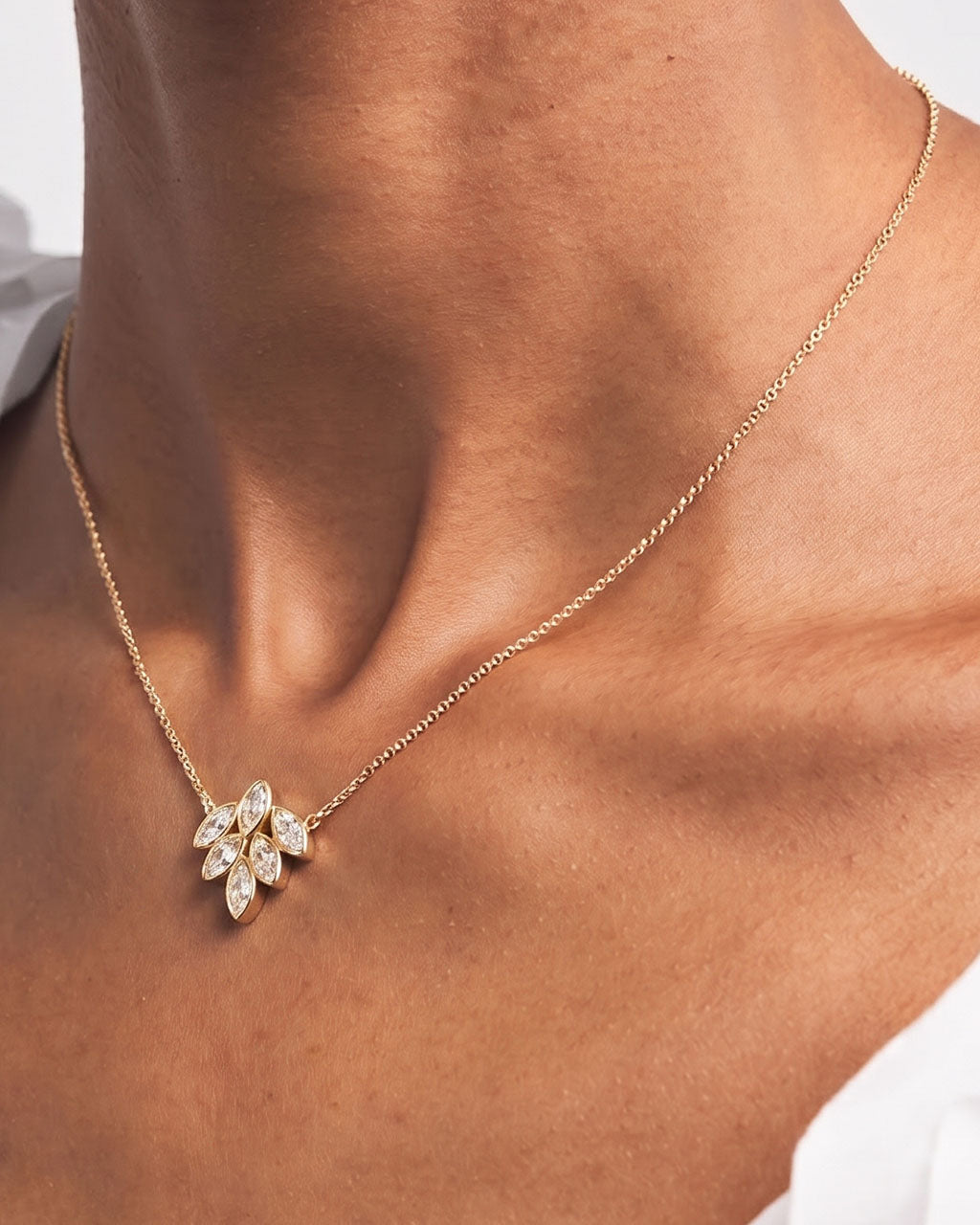 Sparkly Marquise Leaf Cluster Waterproof Gold Necklace