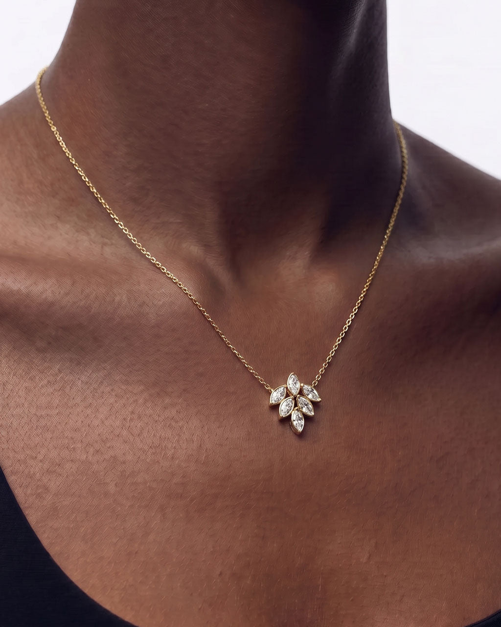 Sparkly Marquise Leaf Cluster Waterproof Gold Necklace