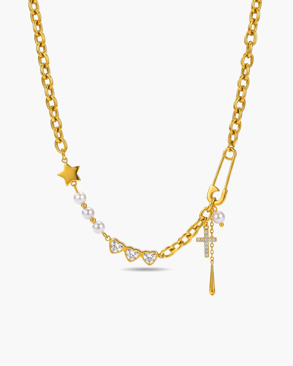 Sparkly Mixed Charm Choker Waterproof Gold Necklace