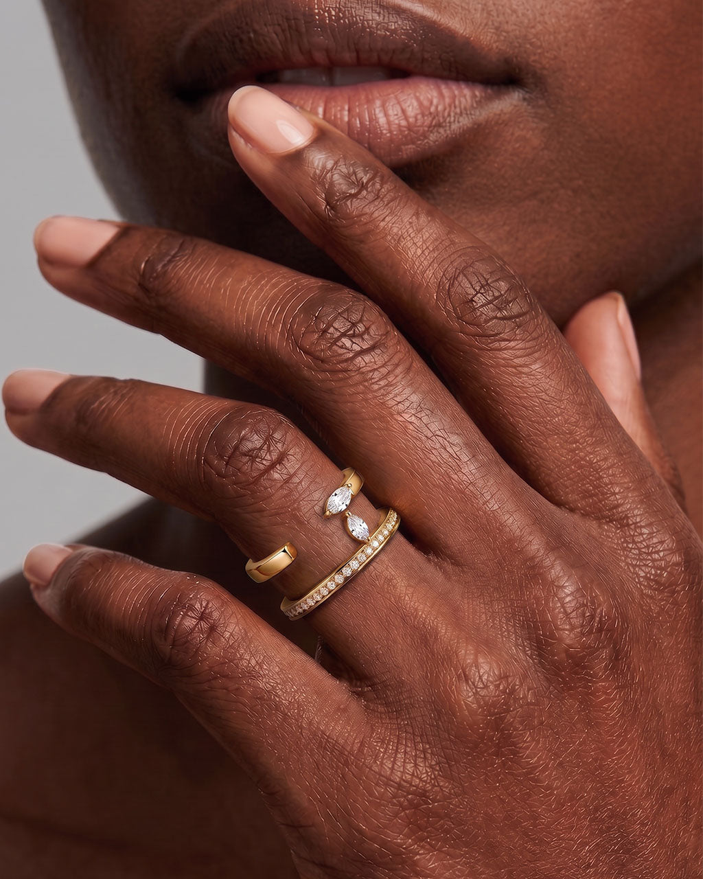 Sparkly Mixed Stone Double Band Waterproof Gold Ring