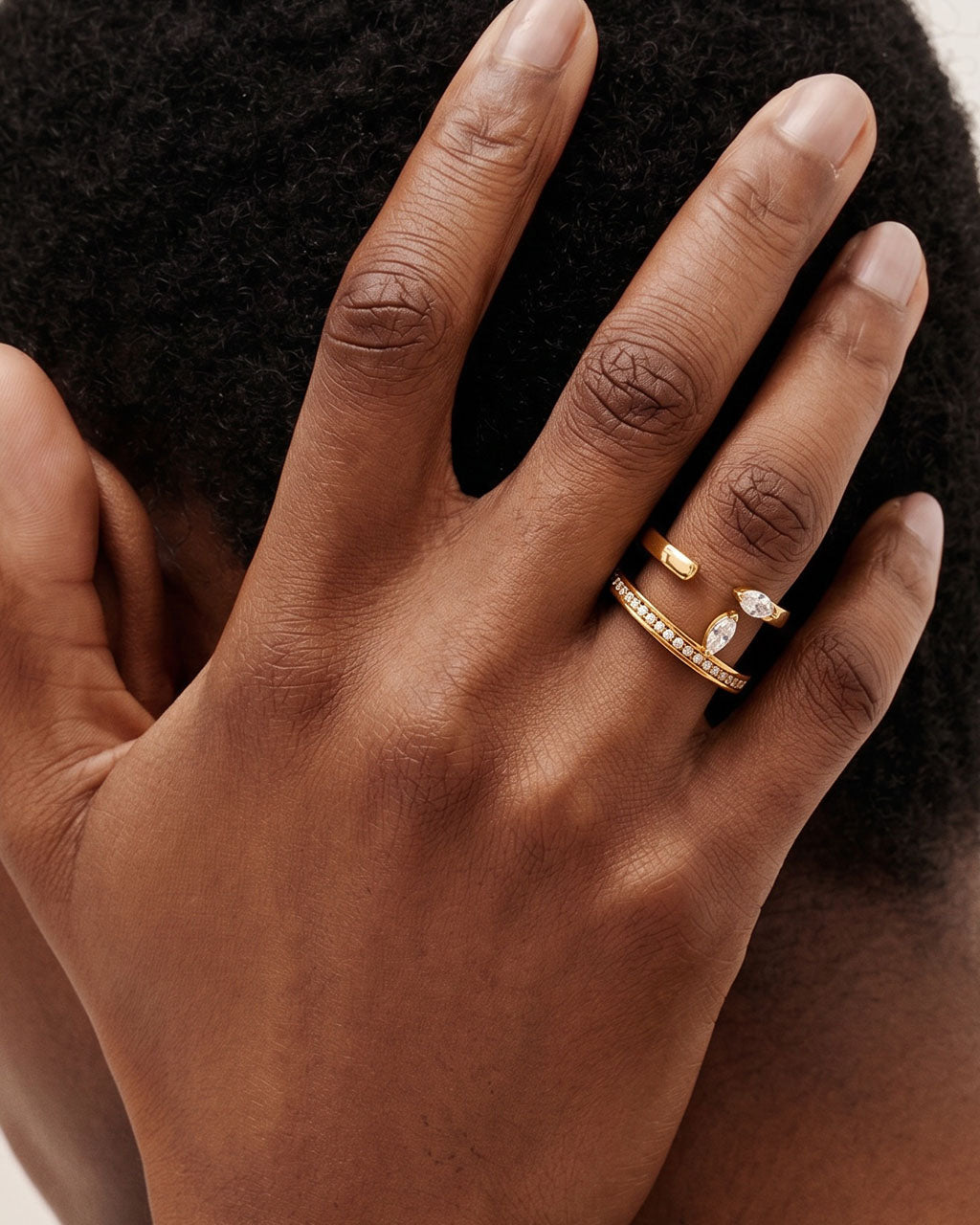Sparkly Mixed Stone Double Band Waterproof Gold Ring