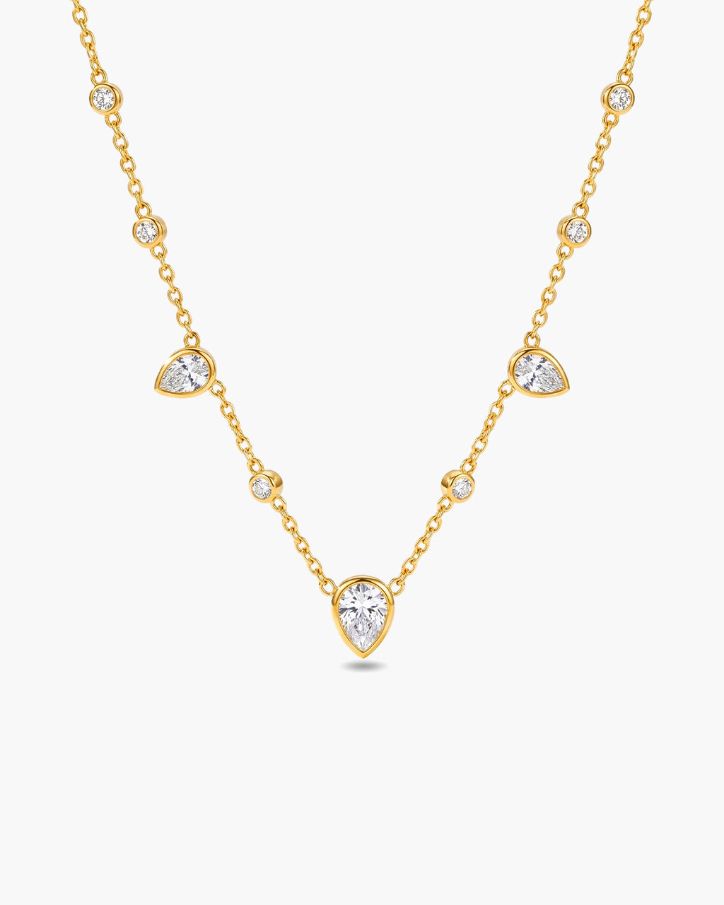 Sparkly Mixed Stone Station Waterproof Gold Necklace