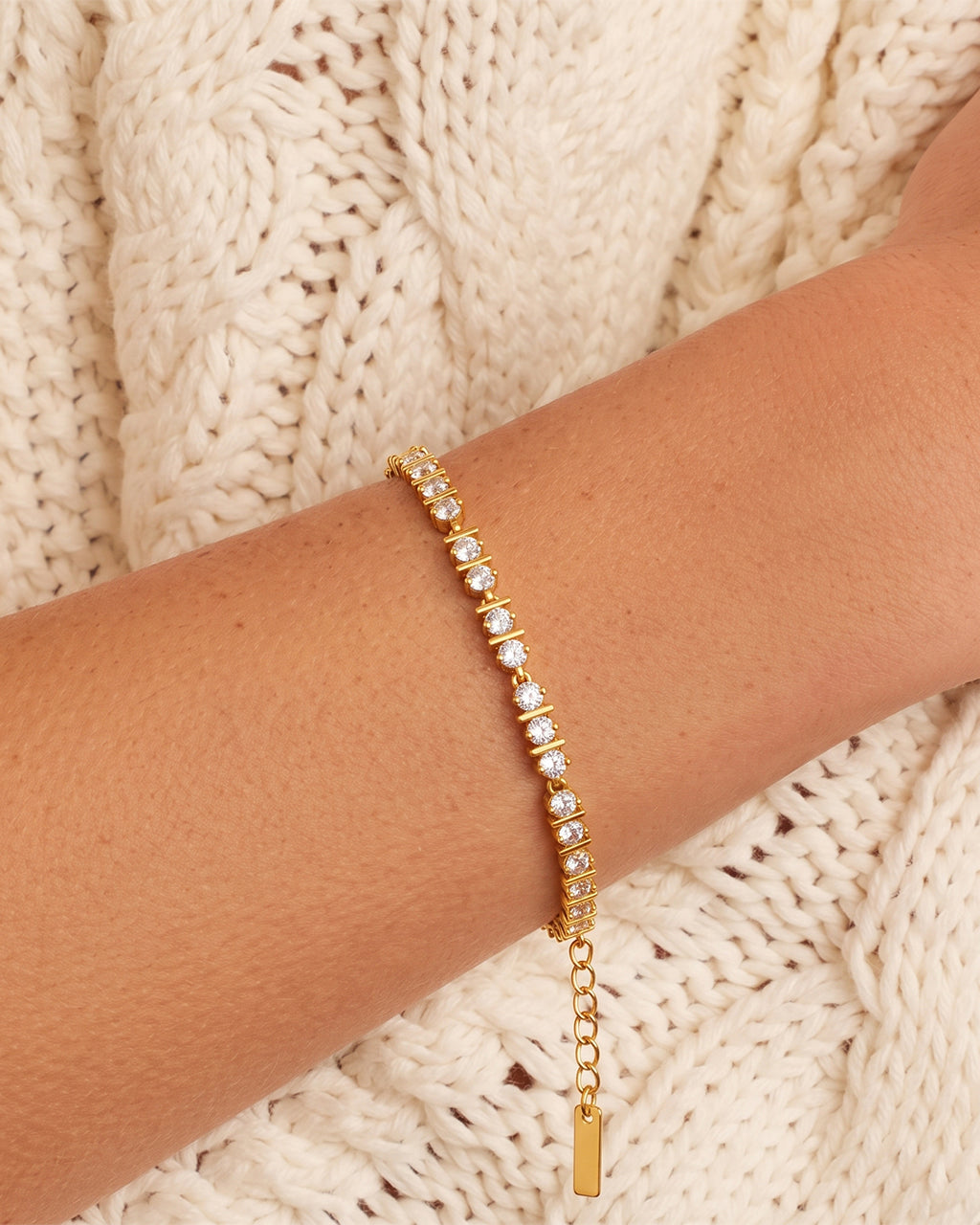 Sparkly Mixed Stone Tennis Waterproof Gold Bracelet
