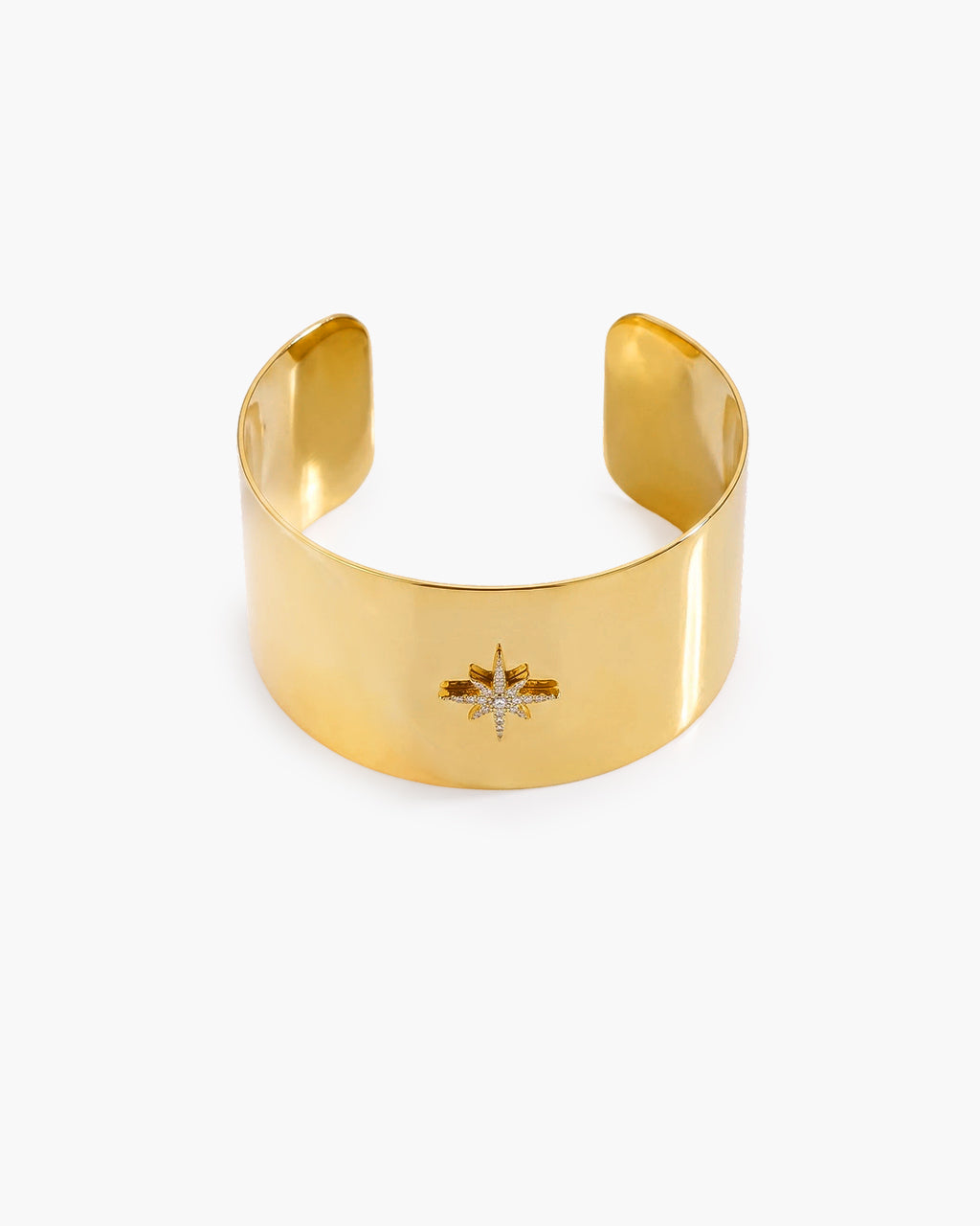 Sparkly North Star Wide Cuff Waterproof Gold Bangle