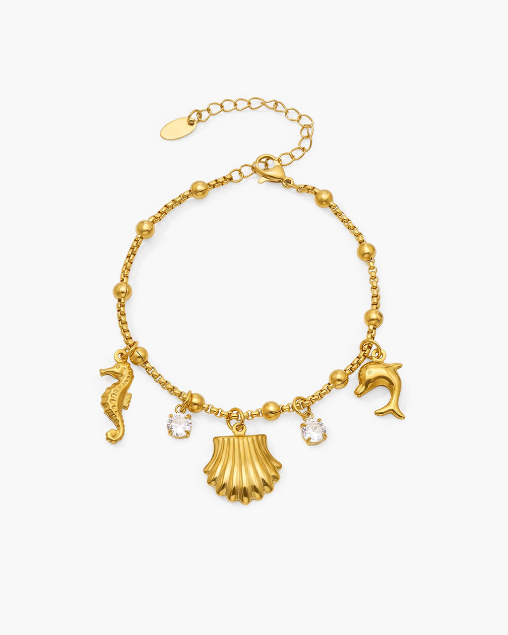 Sparkly Ocean Charm Rolo Chain Waterproof Gold Bracelet