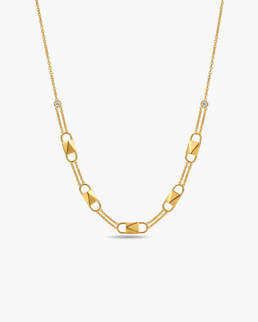 Sparkly Padlock Double Chain Waterproof Gold Necklace