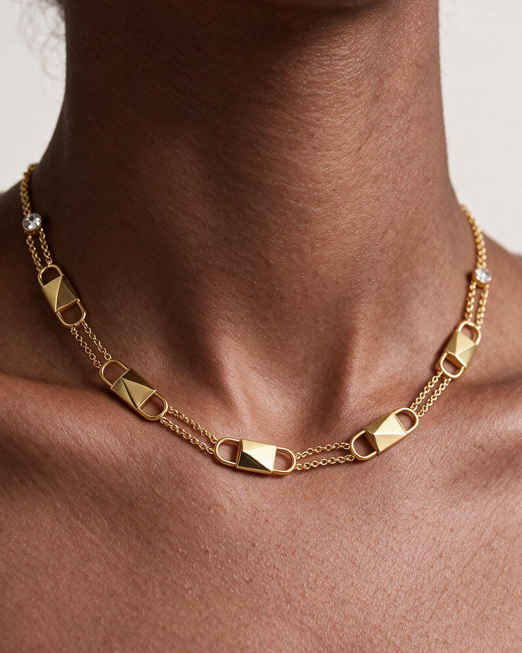 Sparkly Padlock Double Chain Waterproof Gold Necklace