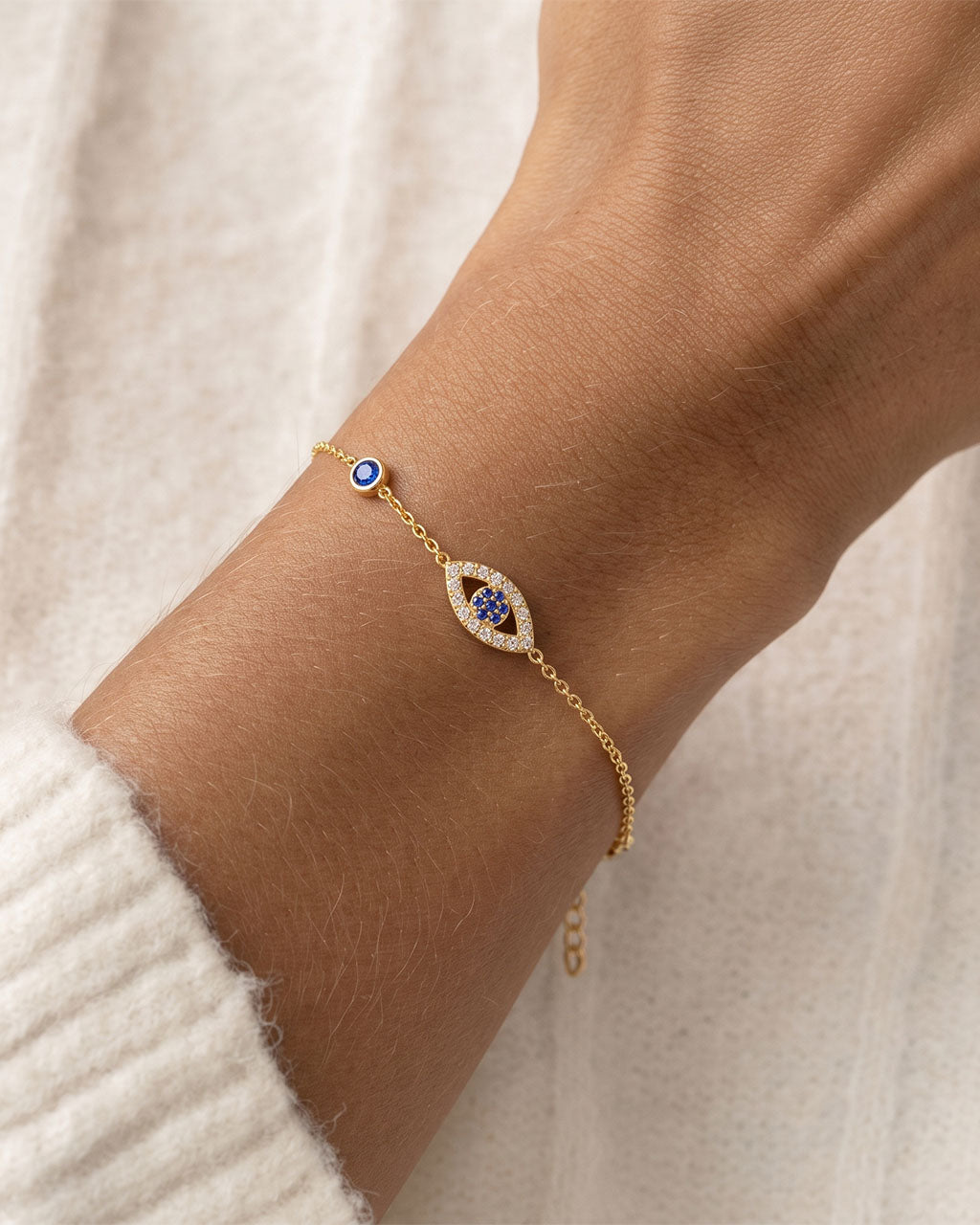 Sparkly Pavé Evil Eye Charm Waterproof Gold Bracelet