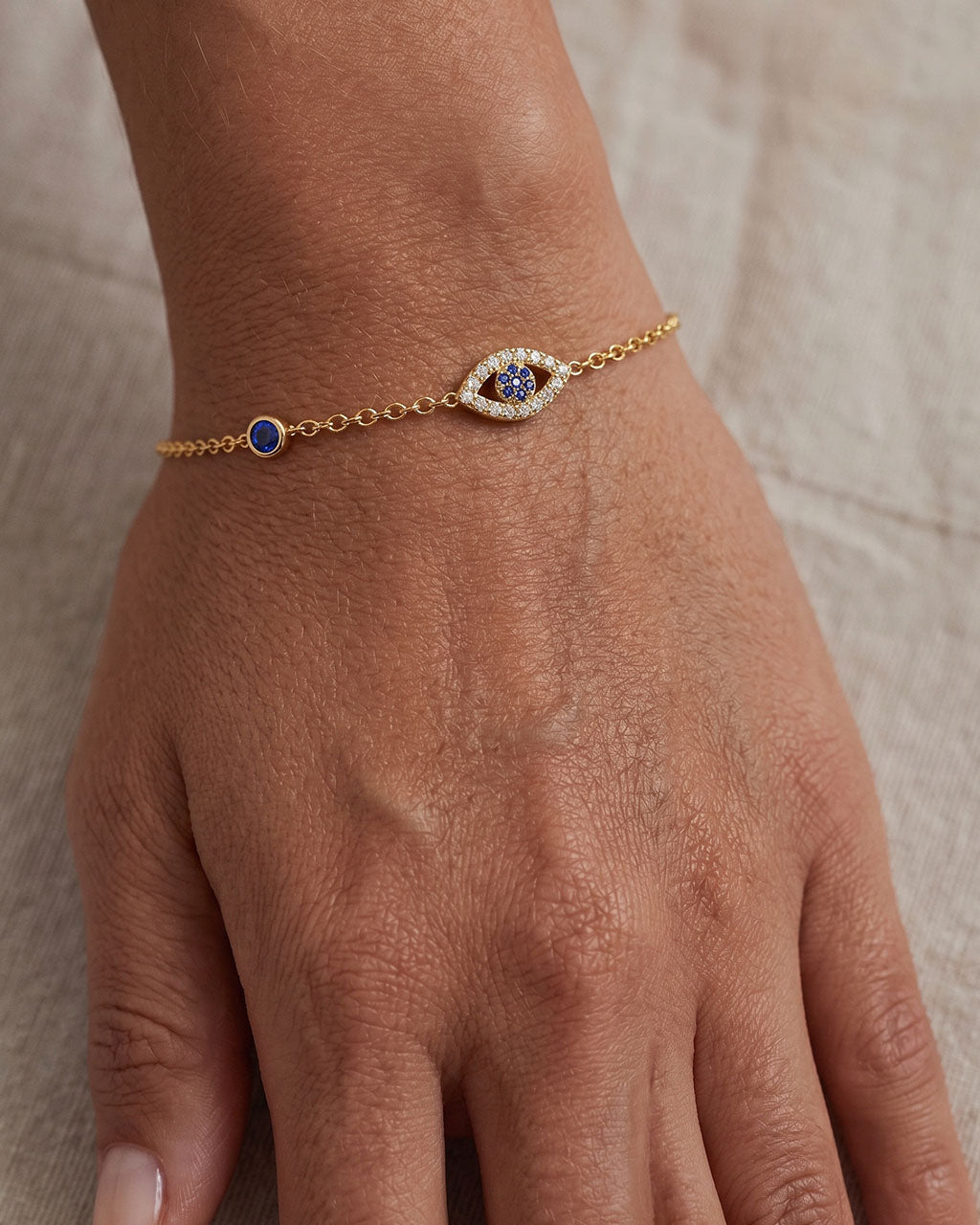 Sparkly Pavé Evil Eye Charm Waterproof Gold Bracelet