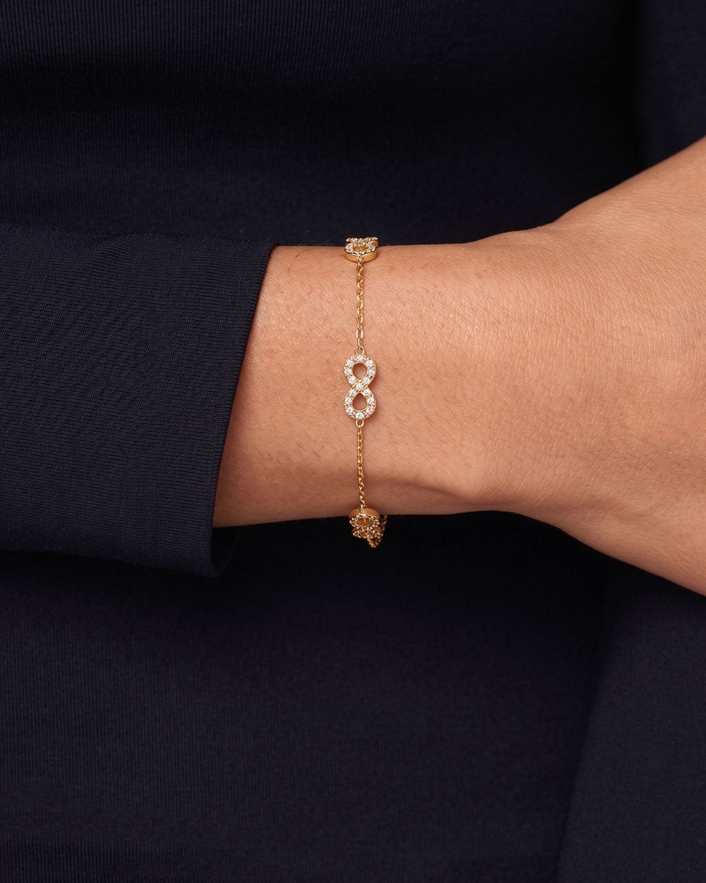 Sparkly Pavé Infinity Station Waterproof Gold Bracelet