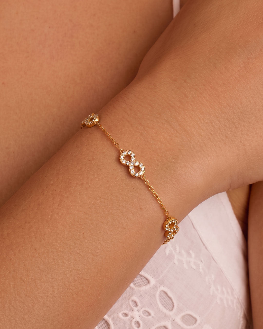 Sparkly Pavé Infinity Station Waterproof Gold Bracelet